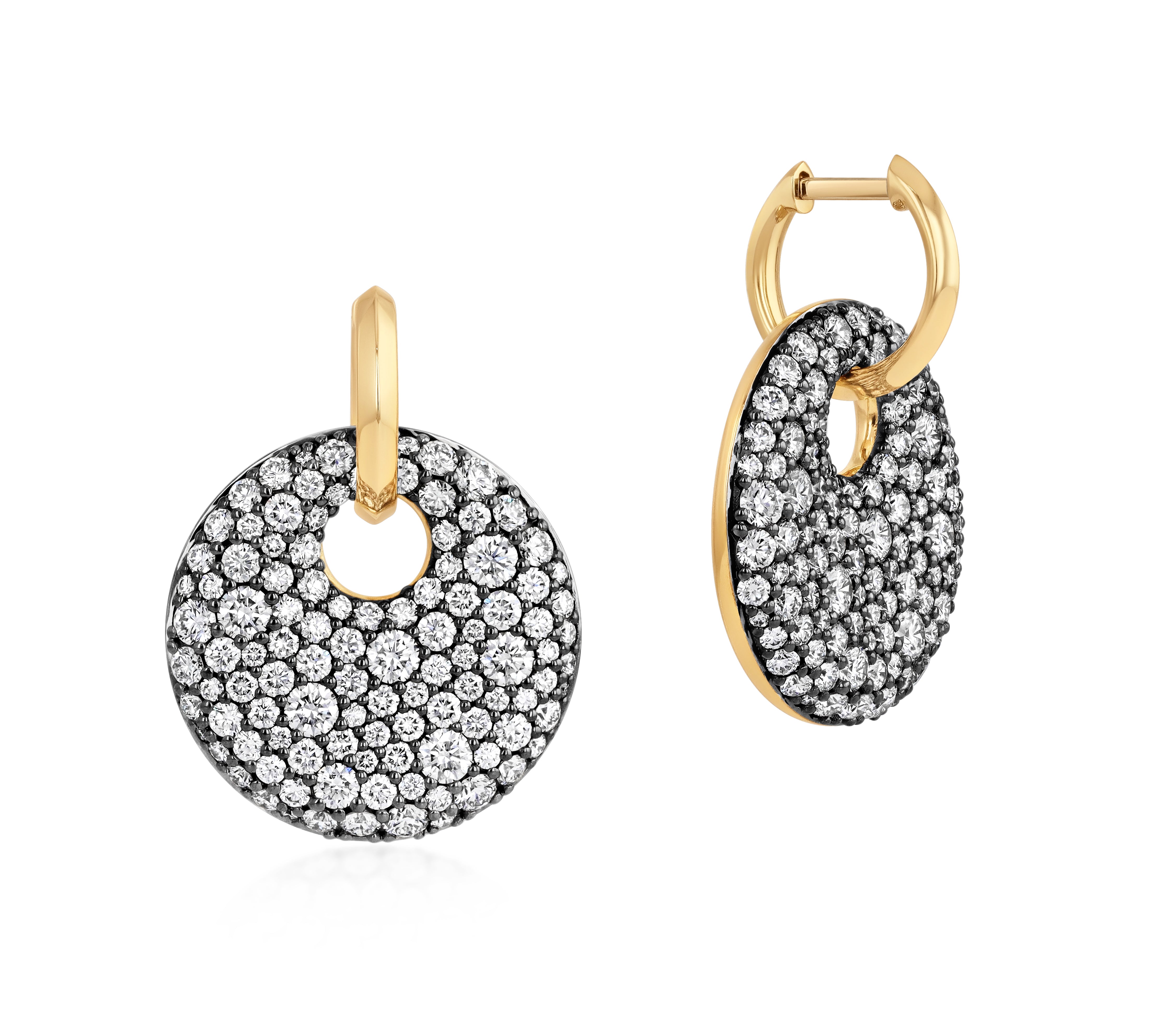 Phillips House Radial Pendant Huggies in 18k yellow gold with colorless pave diamonds.