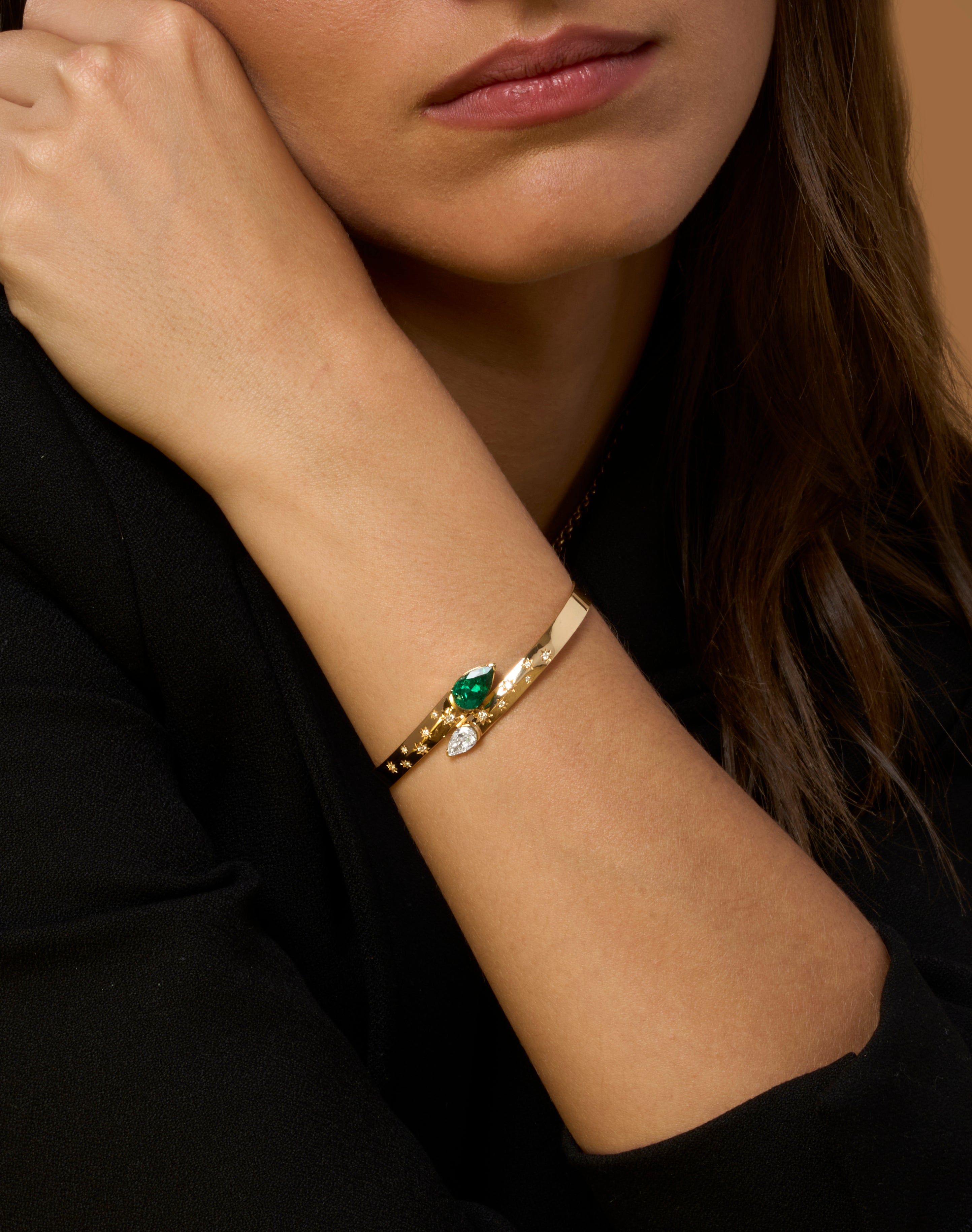 Pear Shape Diamond and Emerald Toi Et Moi Love Always Scatter Bracelet
