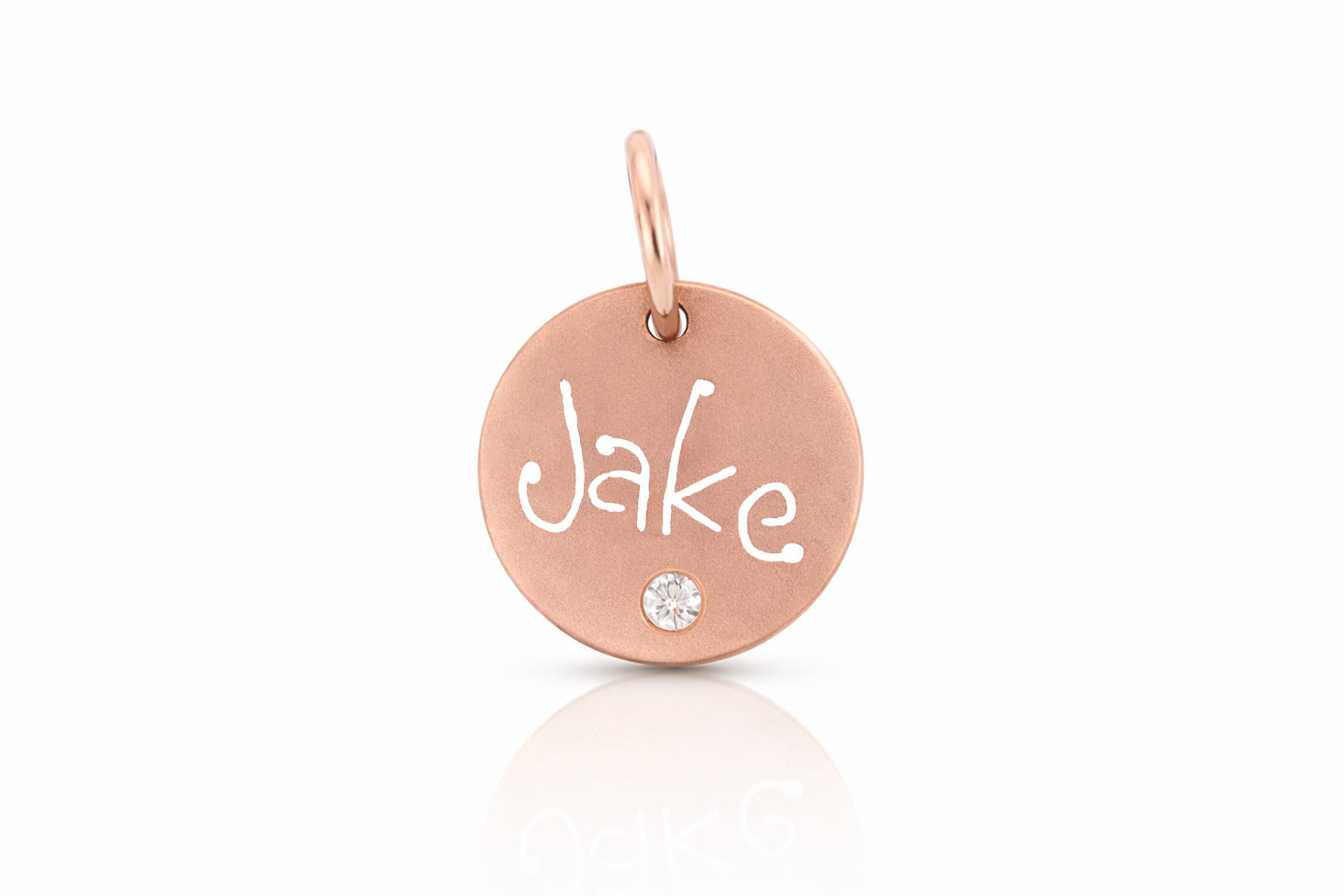 14k rose gold circular name pendant engraved diamond accent personalized jewelry