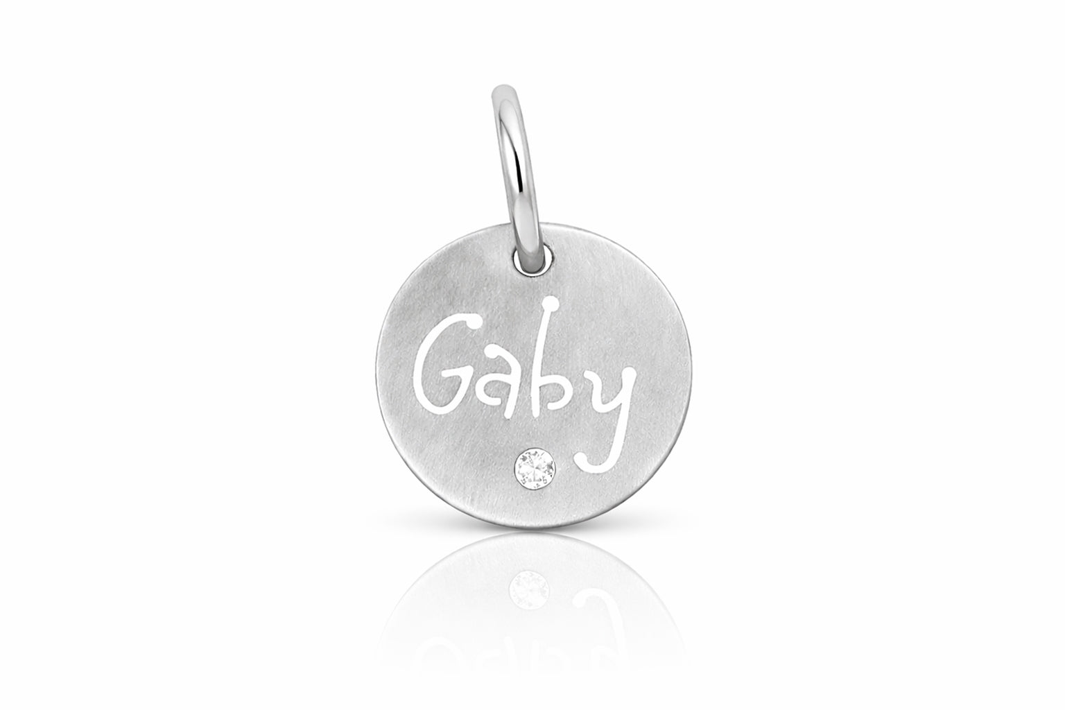 14k white gold circle name pendant diamond accent engraved personalized jewelry