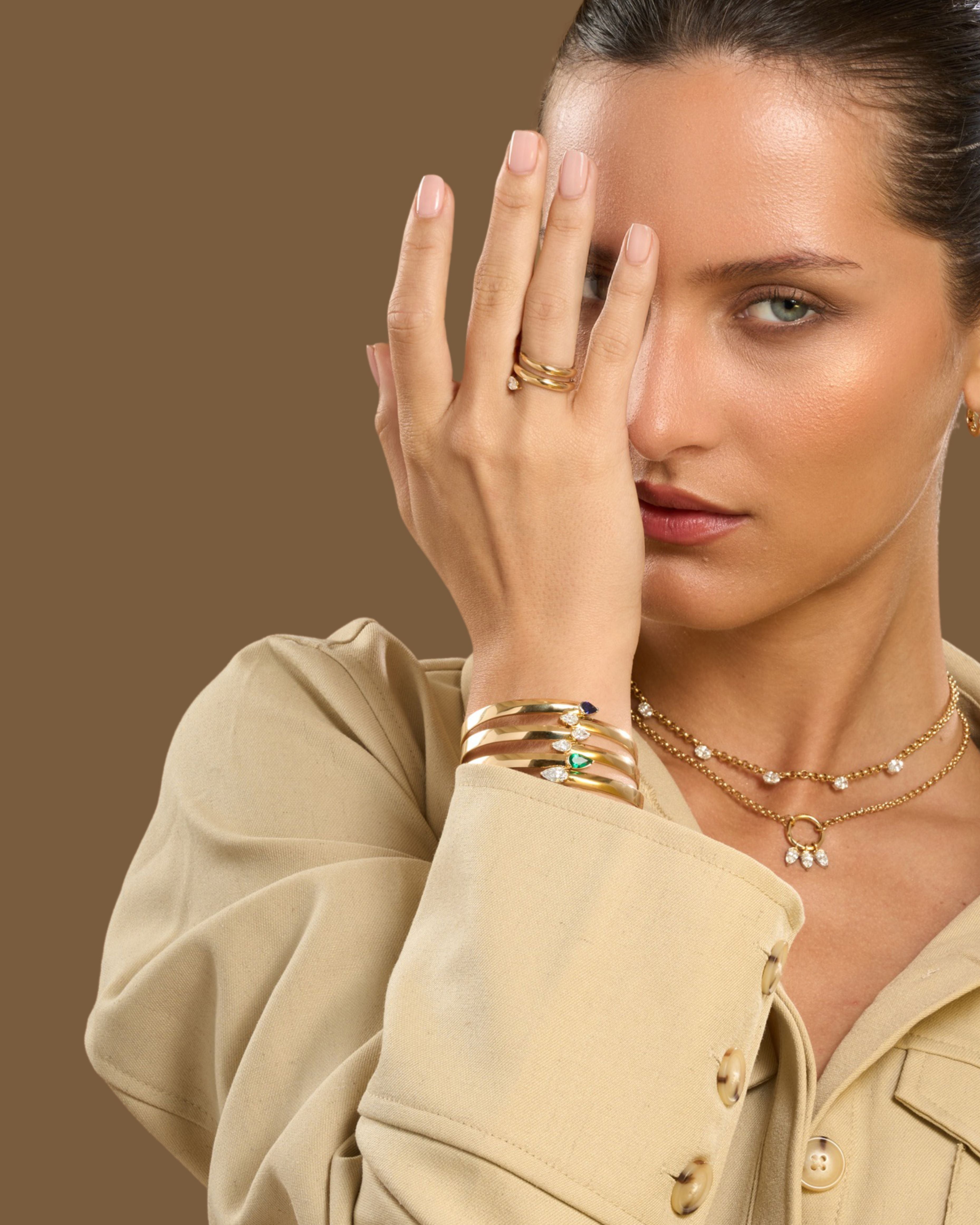 Pear Shape Diamond & Emerald Toi Et Moi Bracelet