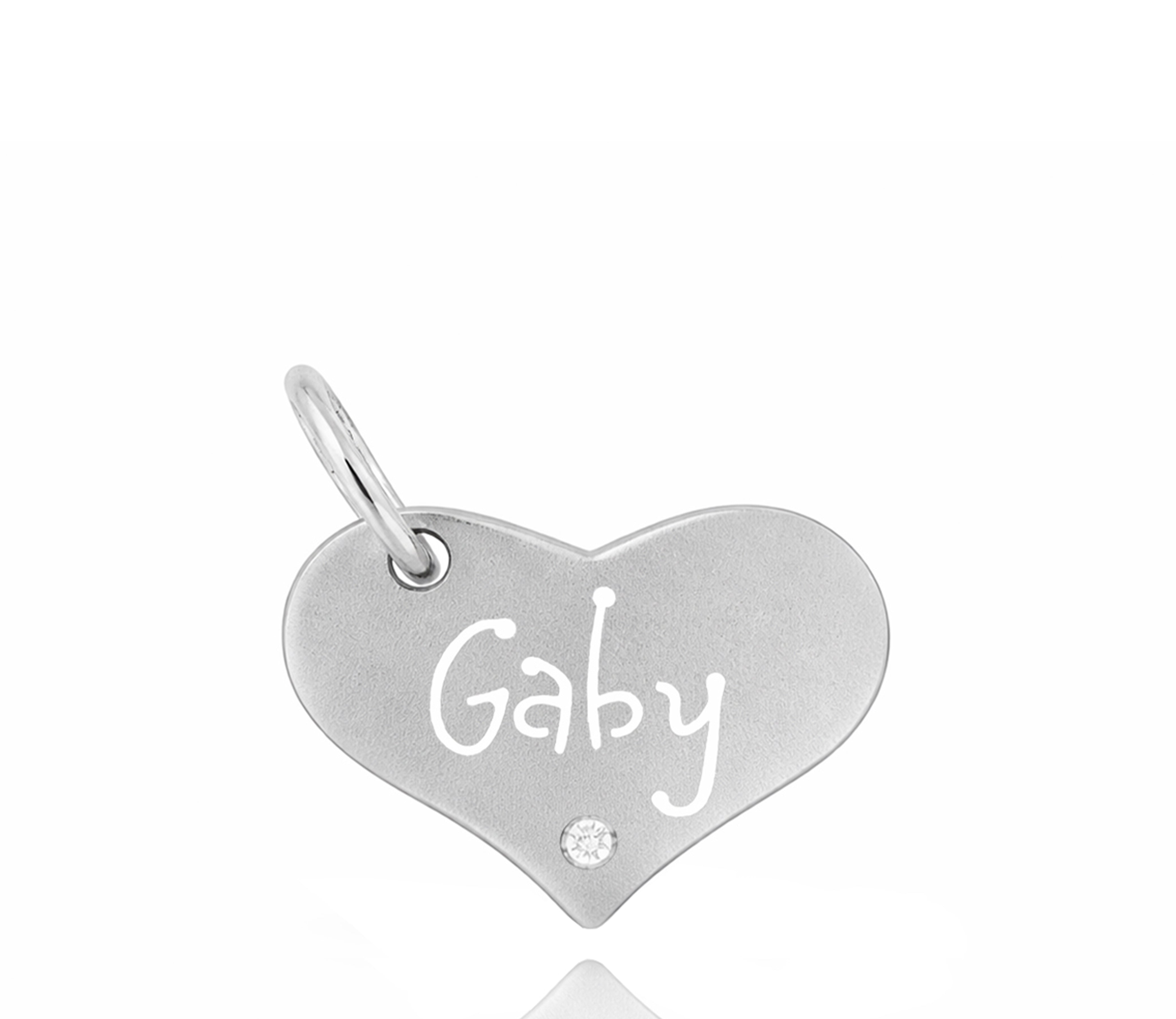 White Gold Heart Carved Tag with Diamond