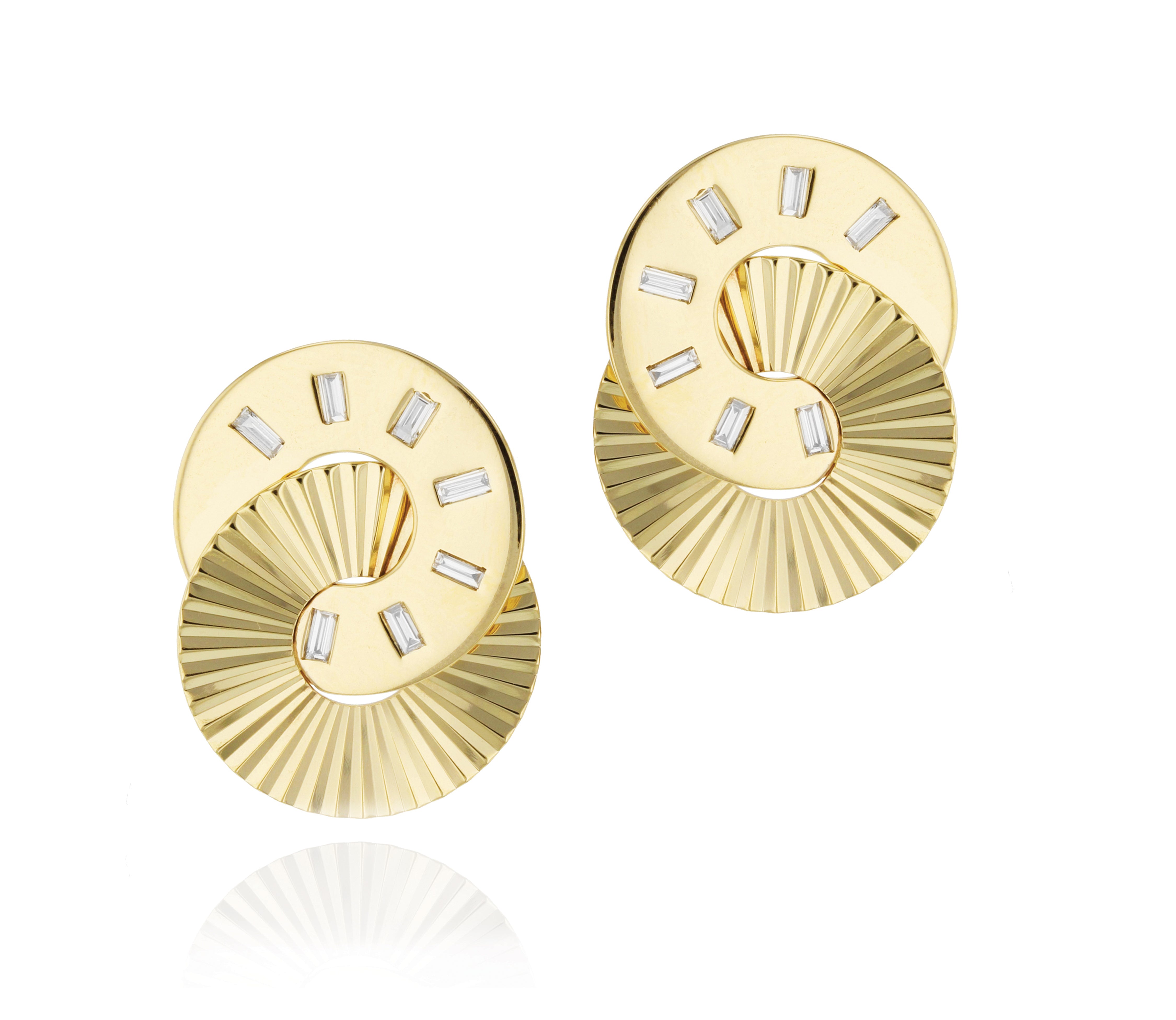 Large Baguette Diamond Aura Interlocking Stud Earrings