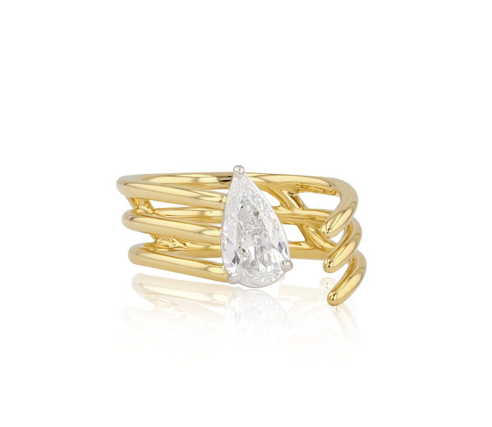 Angled Cage Pear Ring