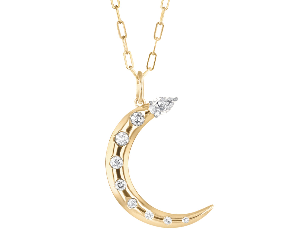 
                
                    Load image into Gallery viewer, Burnished Diamond Crescent Necklace
                
            