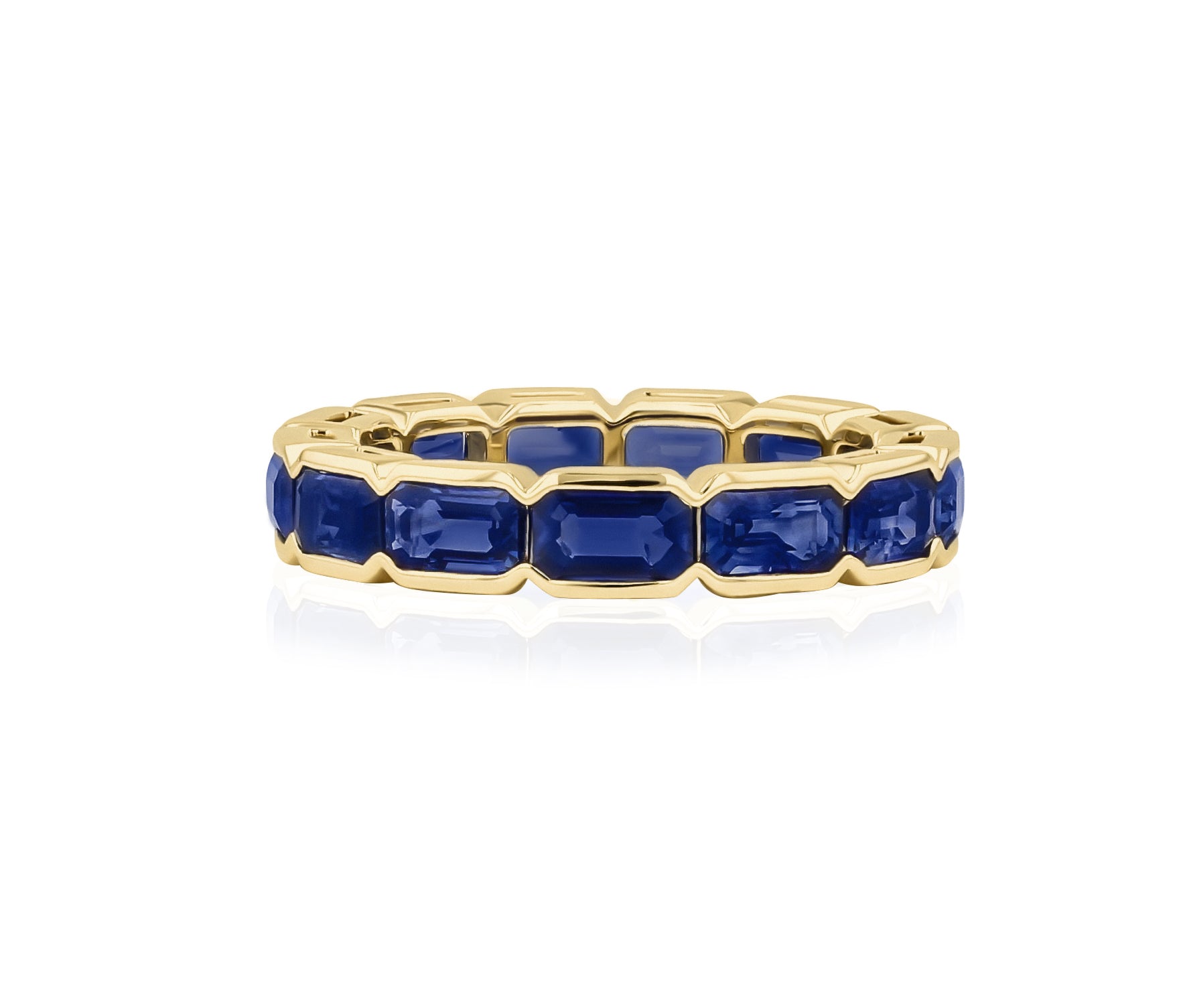 4.06 TCW E-W 1/2 Bezel Cuddle Blue Sapphire Emerald Cut Eternity Band