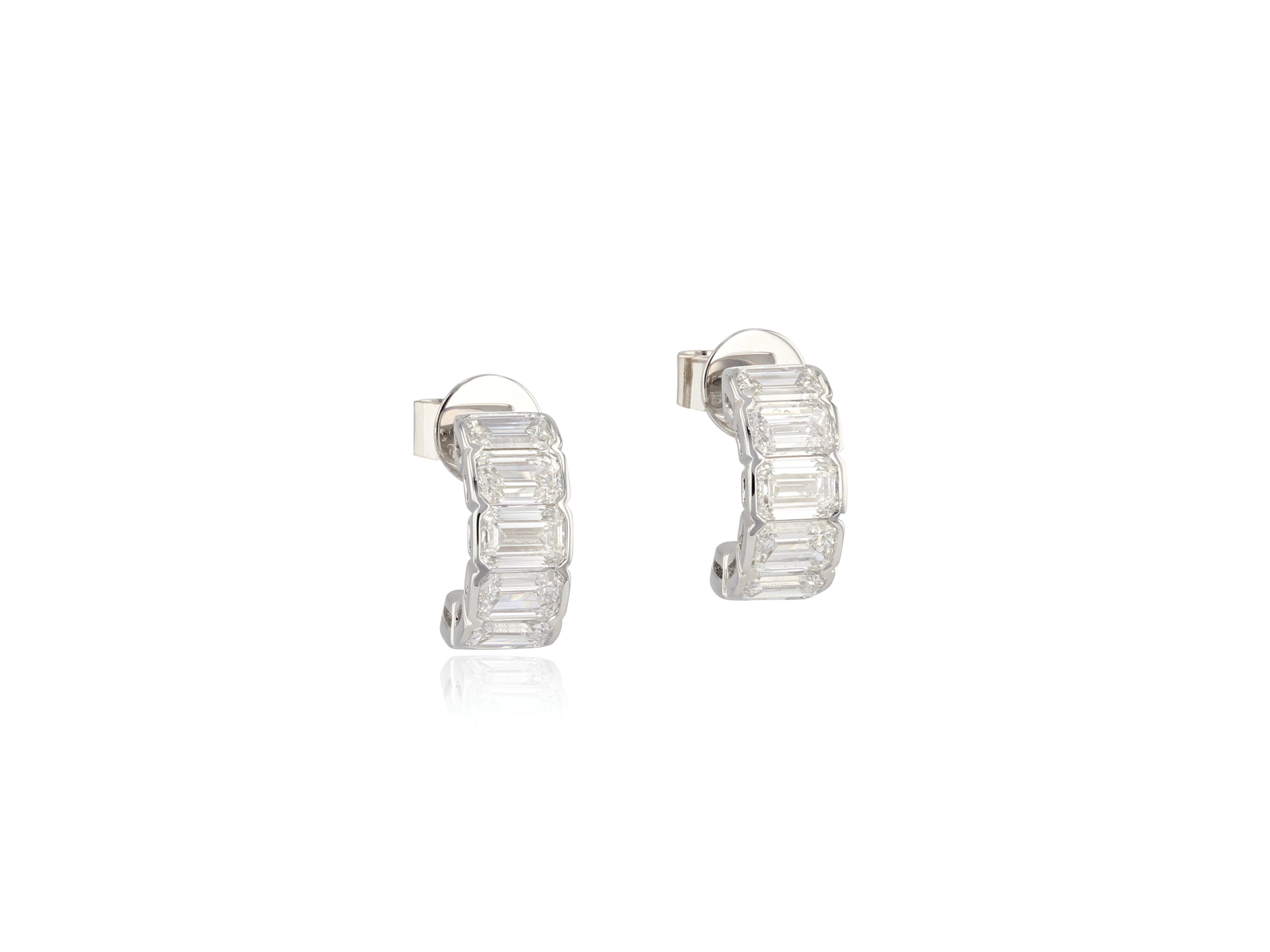 Emerald Cut Diamond Cuddle Mini Hoop Earrings