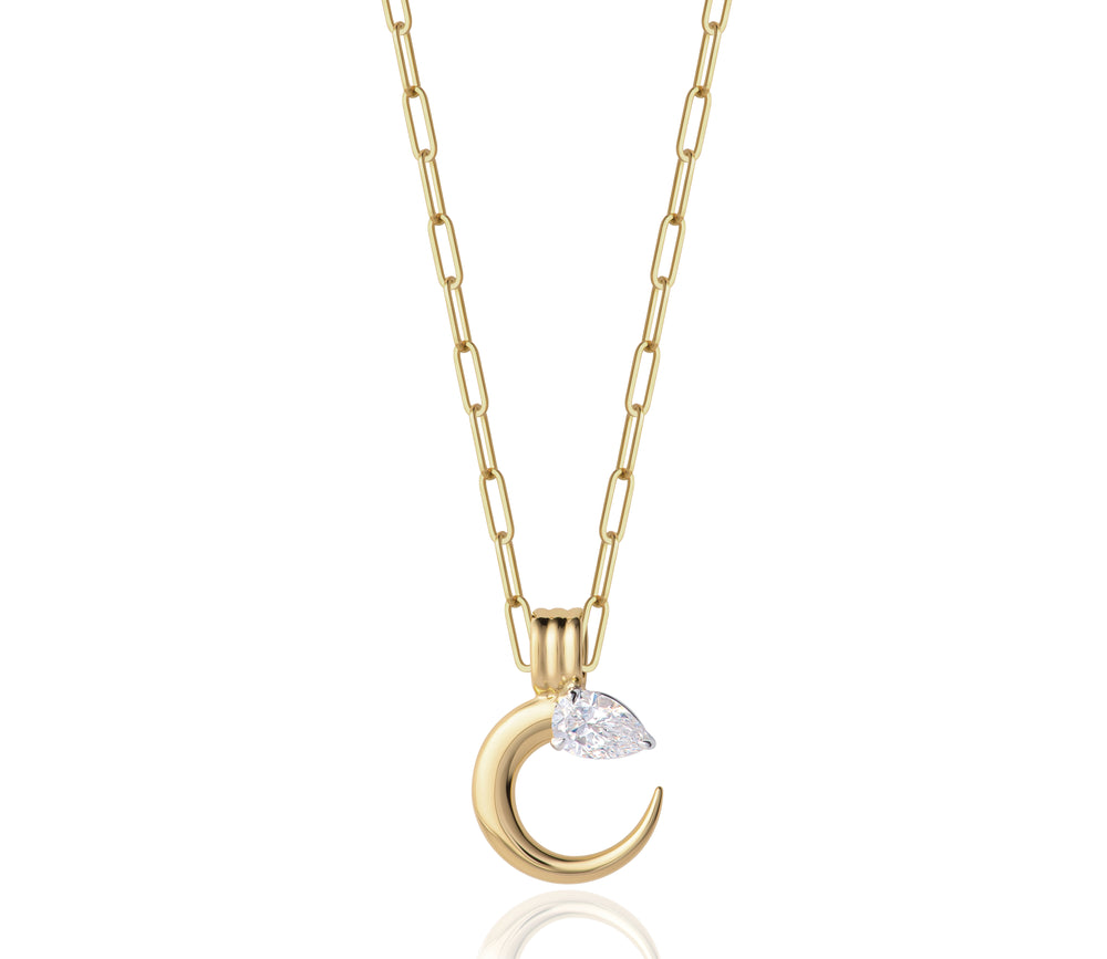 Pear Diamond Mini Crescent Necklace