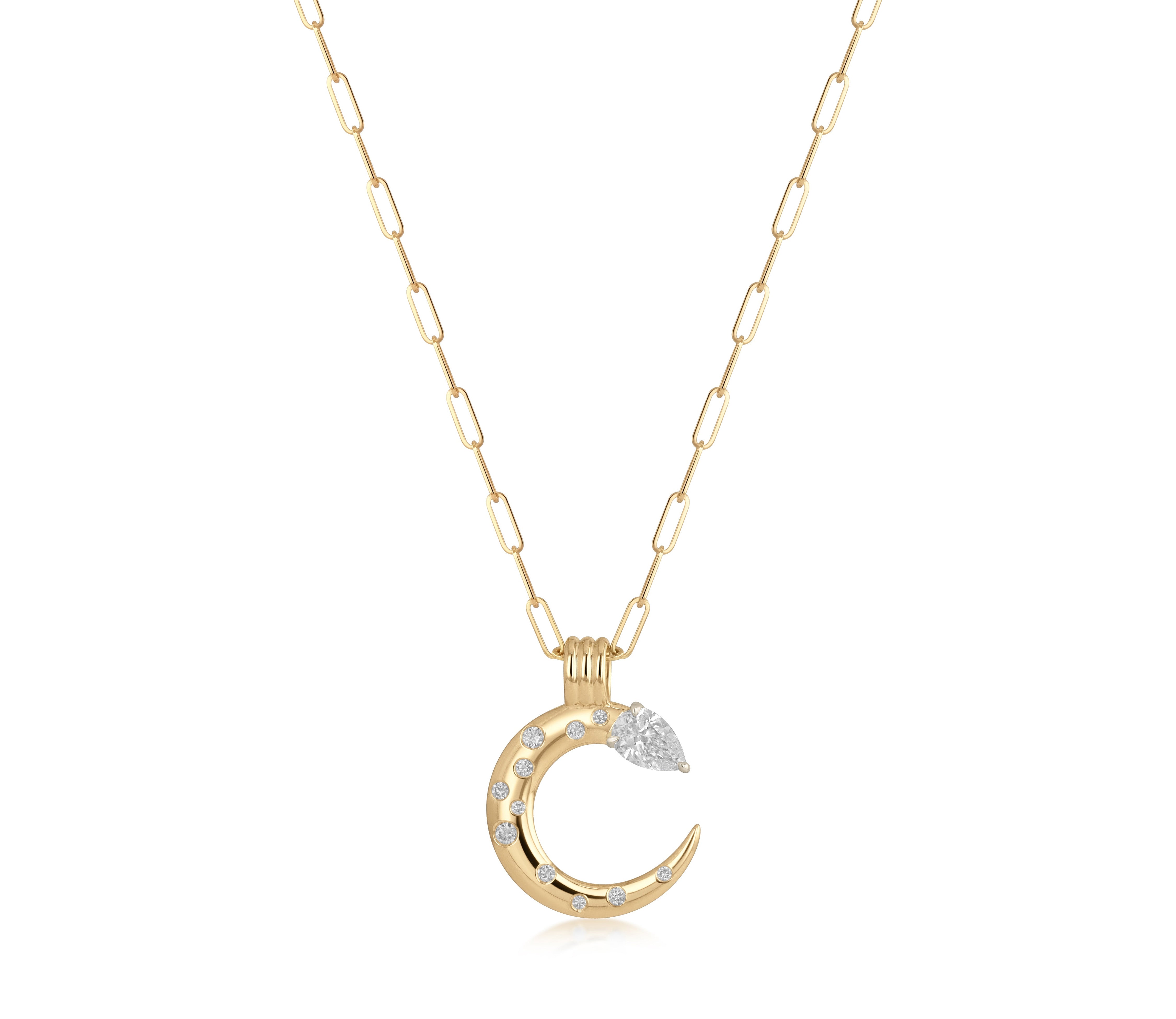 Crescent Pear Burnished Diamond Necklace