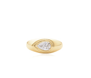 Pear Layered Signet E-W Pinky Ring