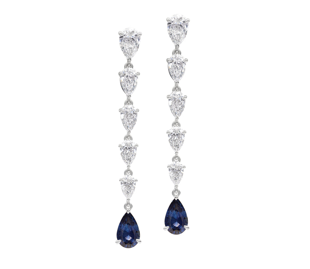 Graduated Pear Drop Diamond & Sapphire Earrings