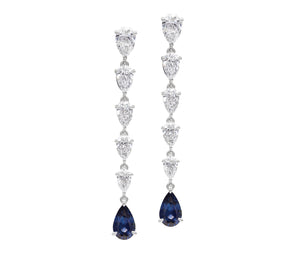 
                
                    Load image into Gallery viewer, Graduated Pear Drop Diamond &amp;amp; Sapphire Earrings
                
            