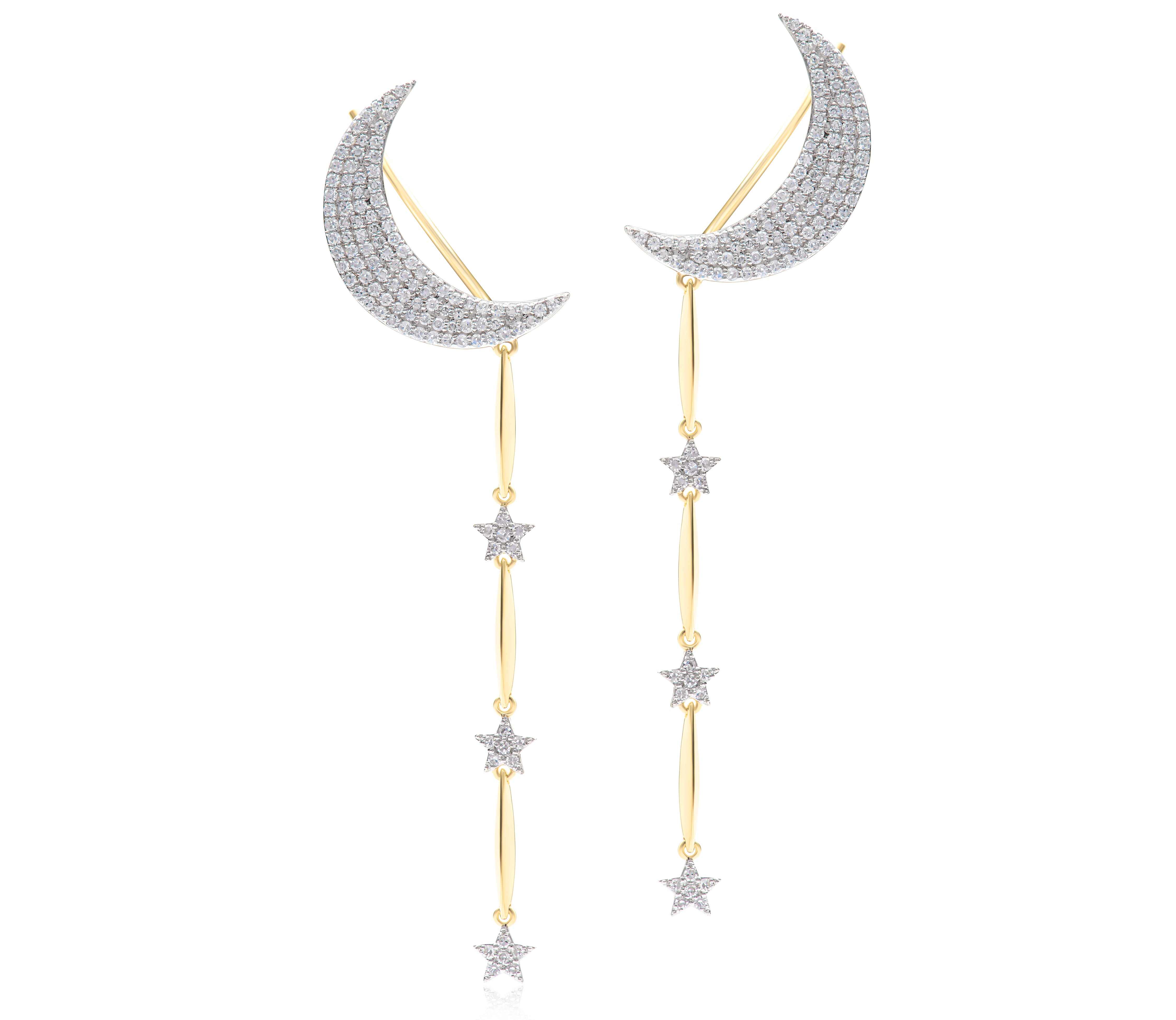 Crescent Moon & Star Drop Ear Climbers