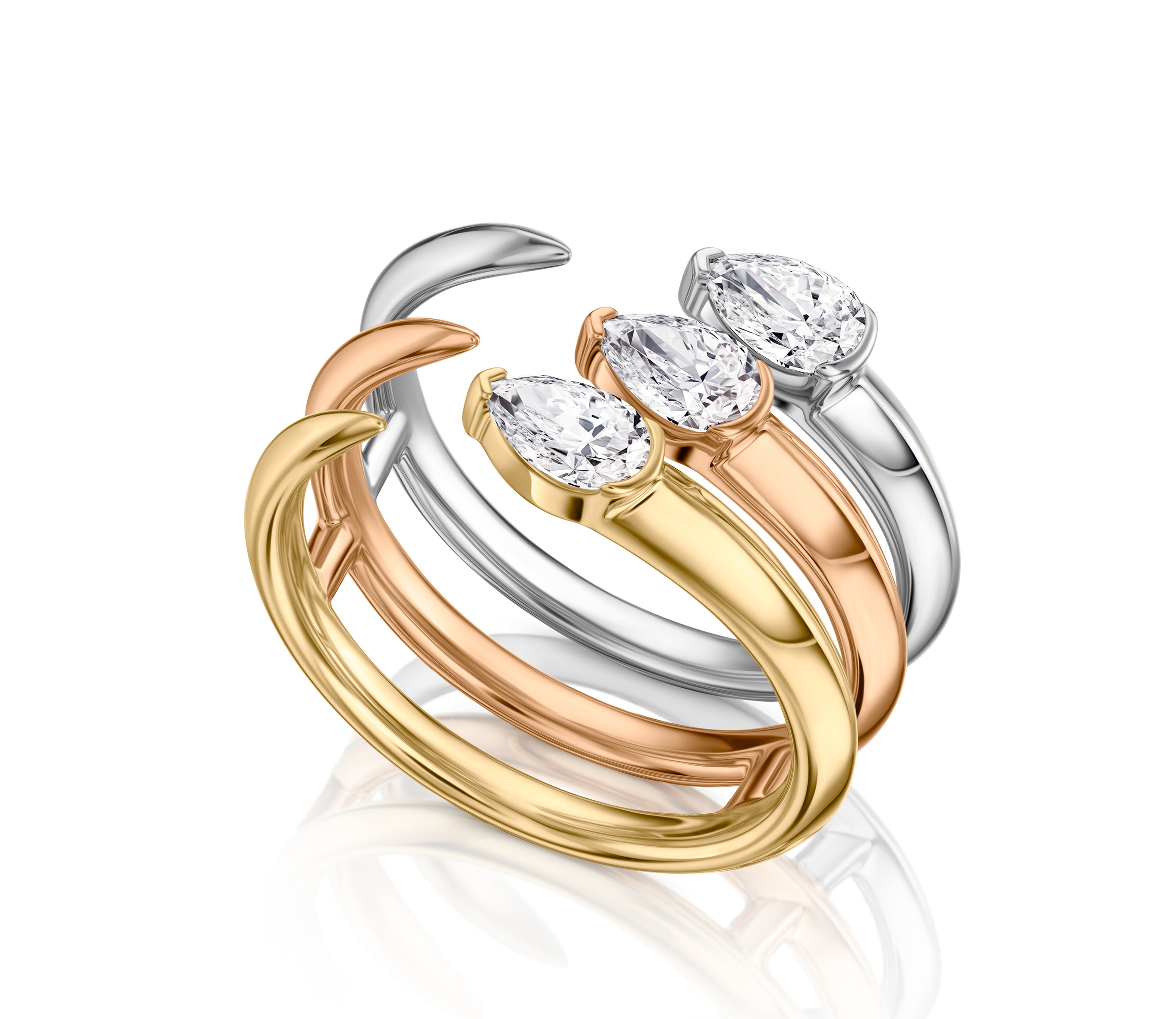 Tricolor Three Pear Shape Diamond Ring