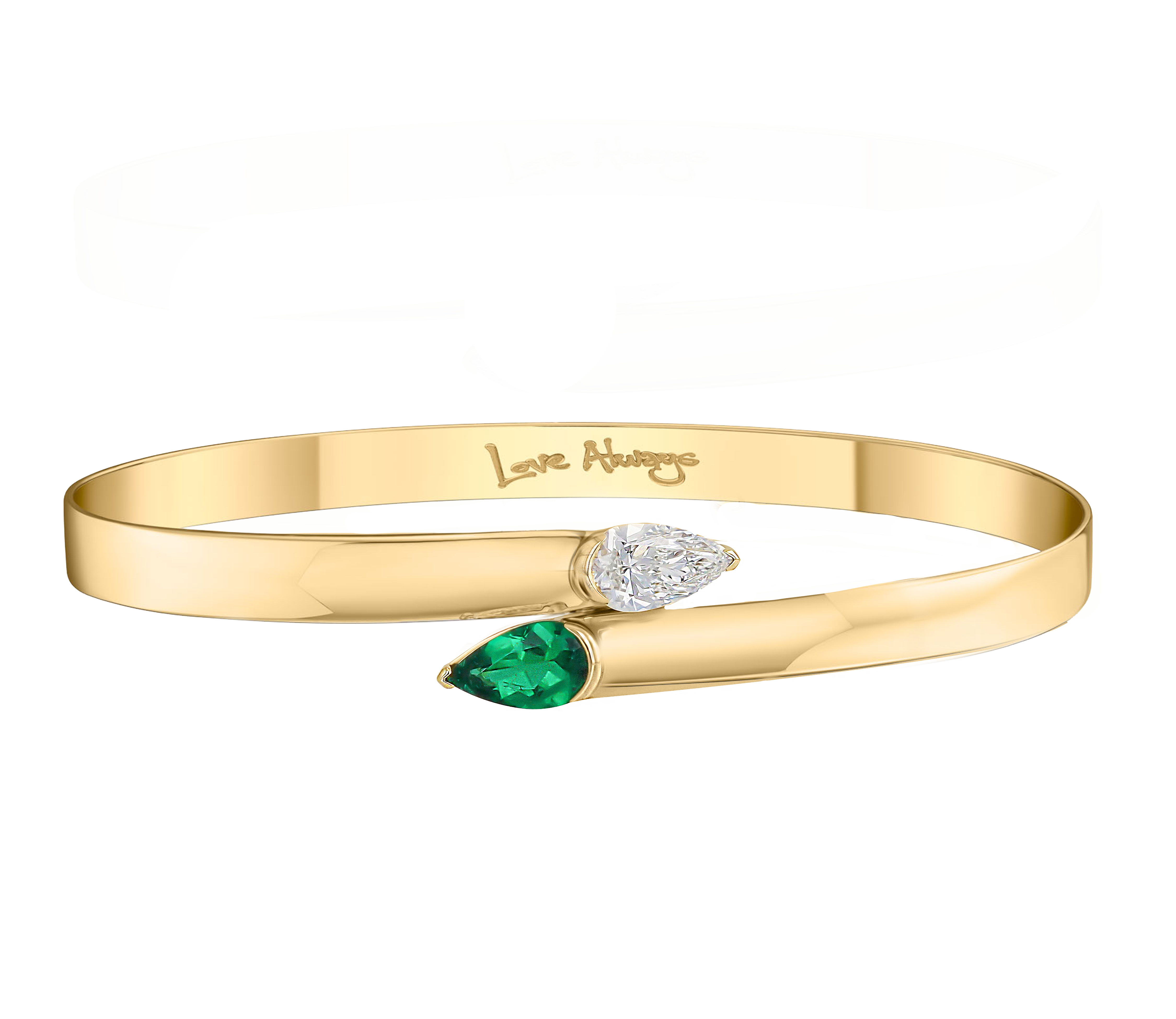 Pear Shape Diamond & Emerald Toi Et Moi Bracelet