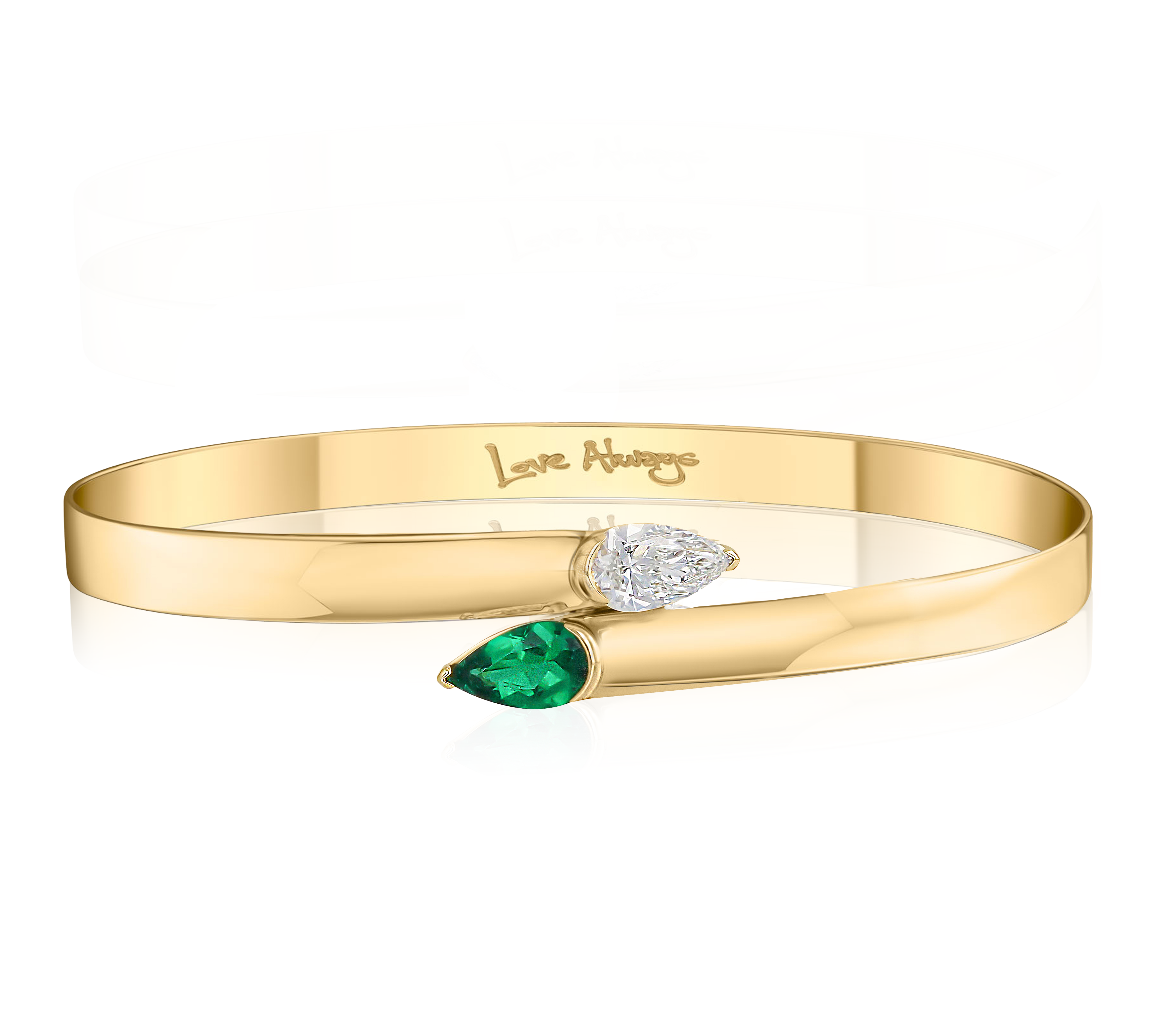 Pear Shape Diamond & Emerald Toi Et Moi Bracelet