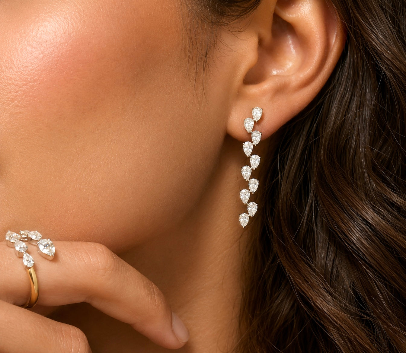 Pear Shape Diamond Long Offset Drops