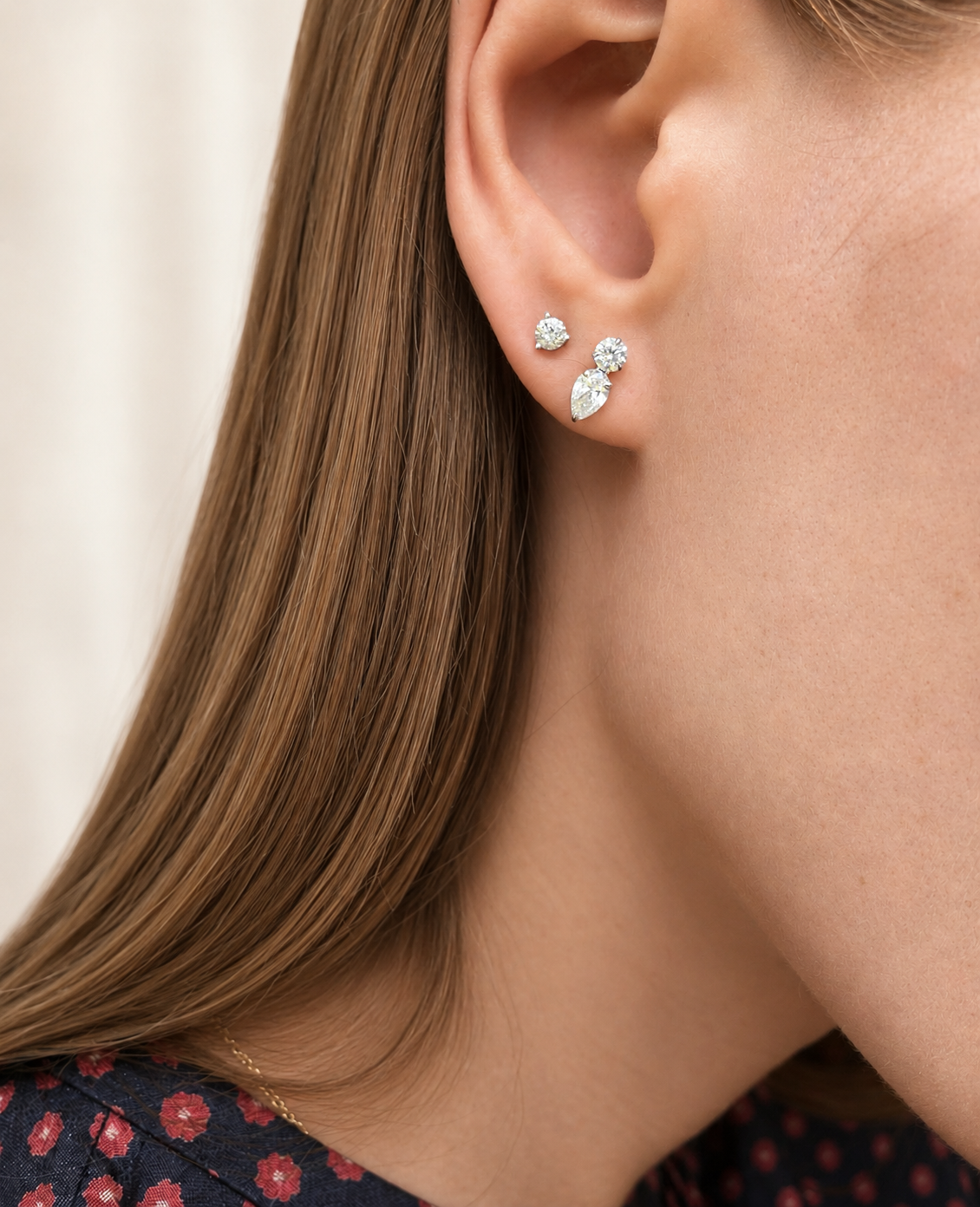 Round and Pear Stud Earrings