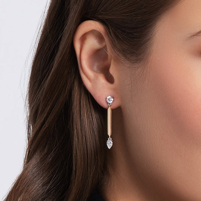 Round & Pear Knife Edge Drop Earring