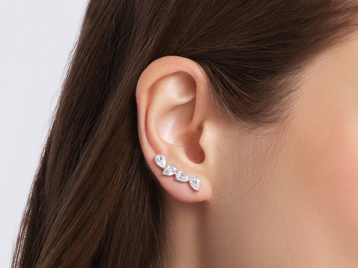 Pear Diamond Ear Climbers