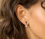 Pear Shape Diamond & Blue Sapphire Twist Connection Earrings