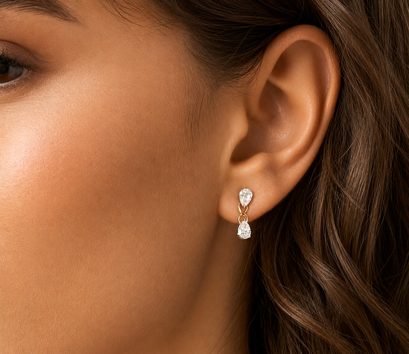 Pear Shape Diamond Twist Connection Earrings