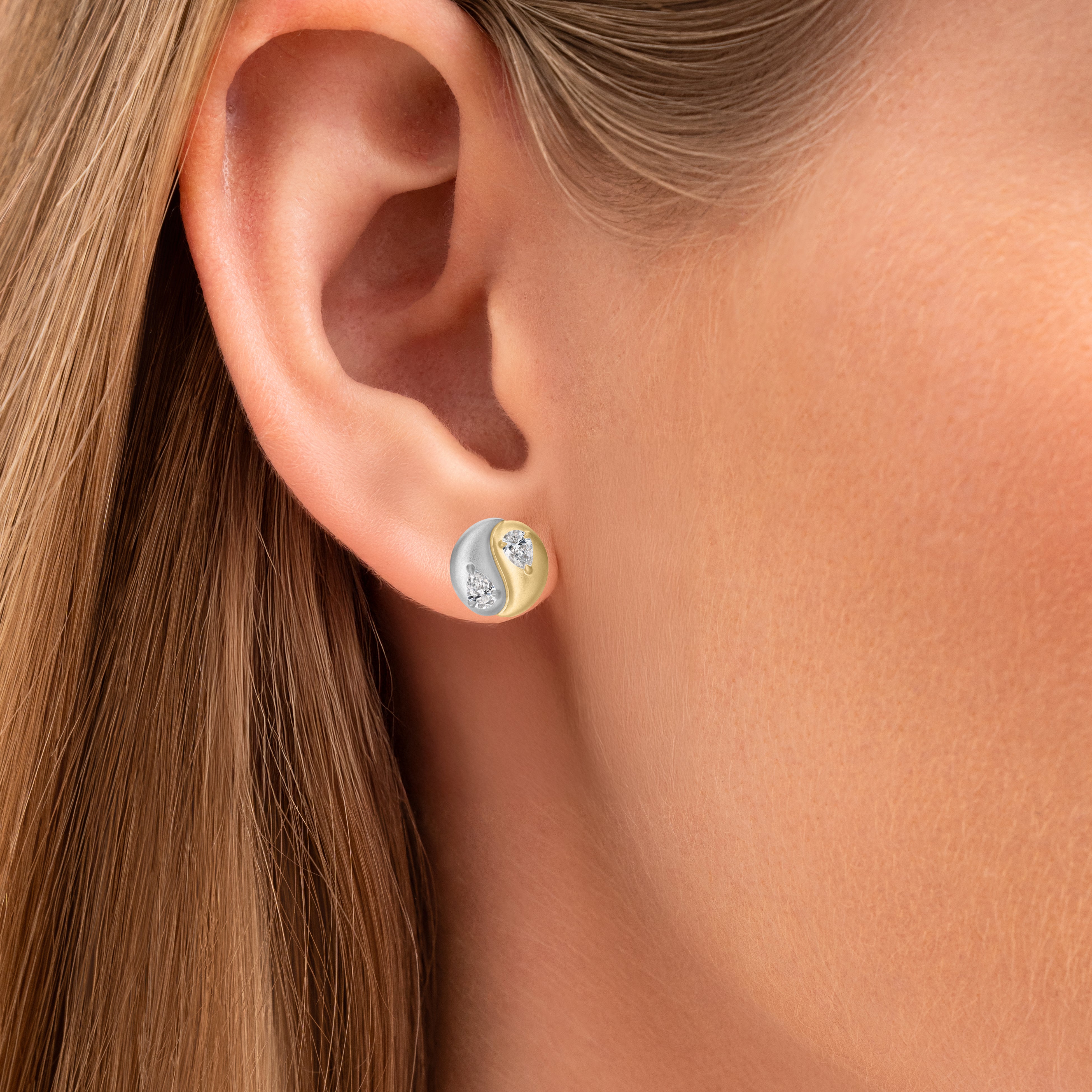 Pear Shape Diamond Yin Yang Mini Studs