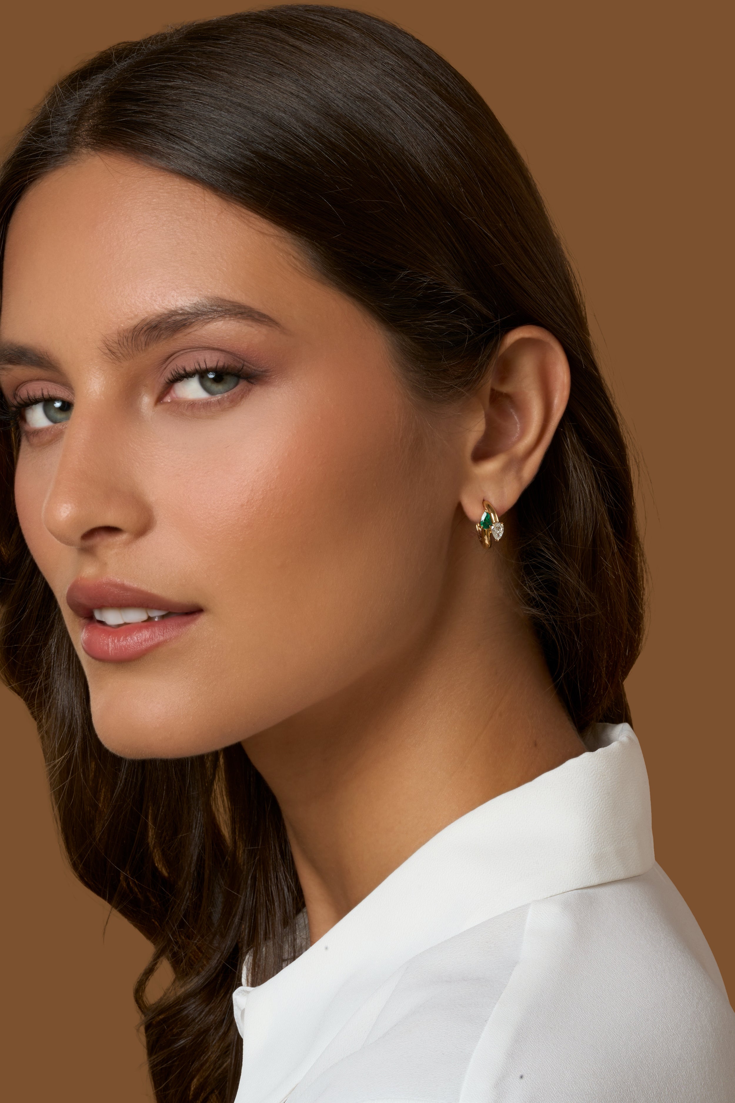 Emerald & Diamond Interlocking Diamond Hoops