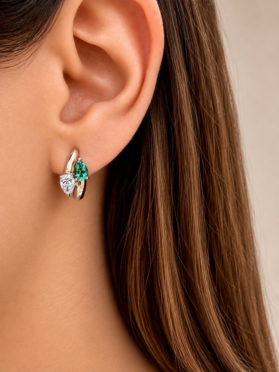 Emerald & Diamond Interlocking Hoops
