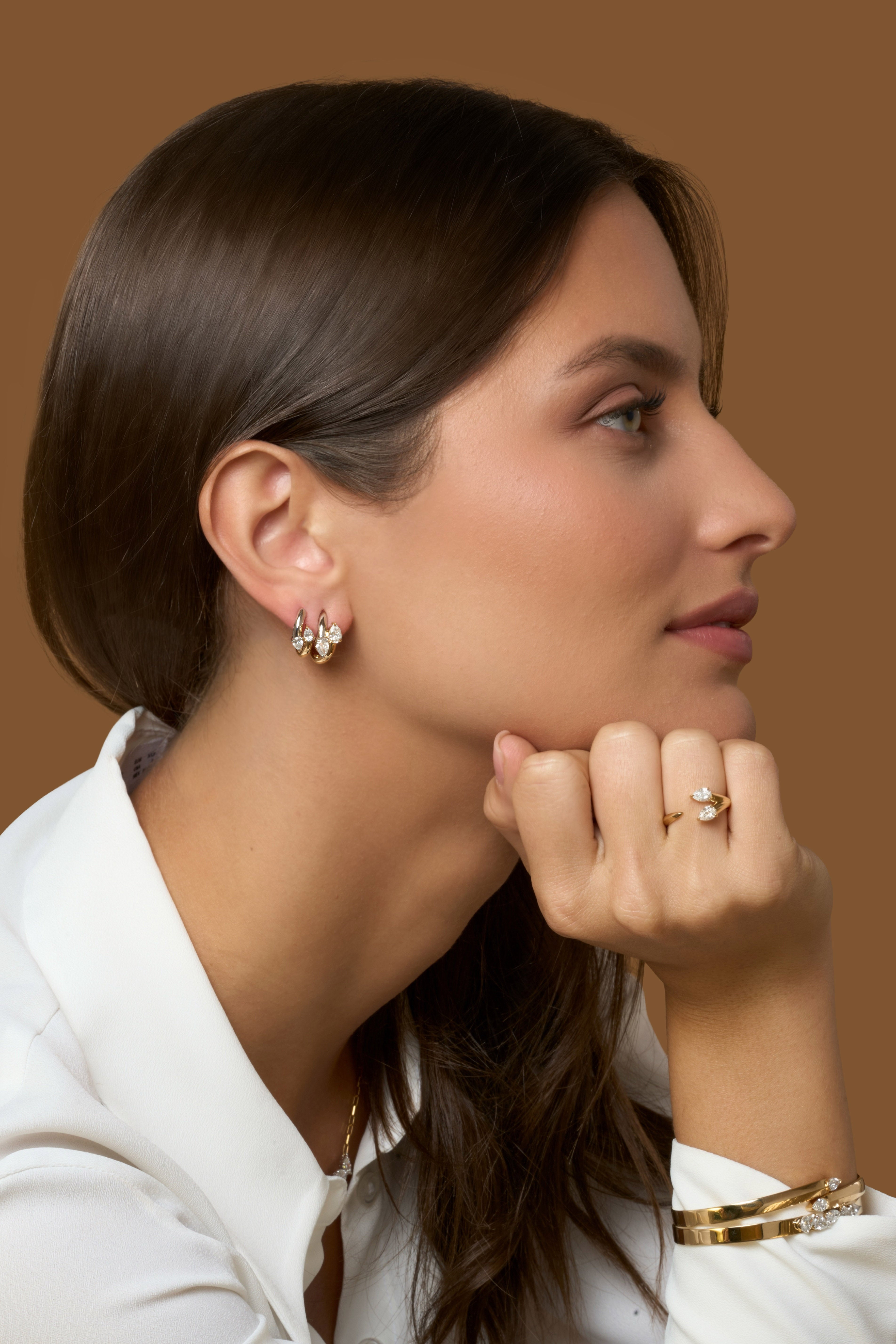 Interlocking Two Tone Diamond Mini Hoops