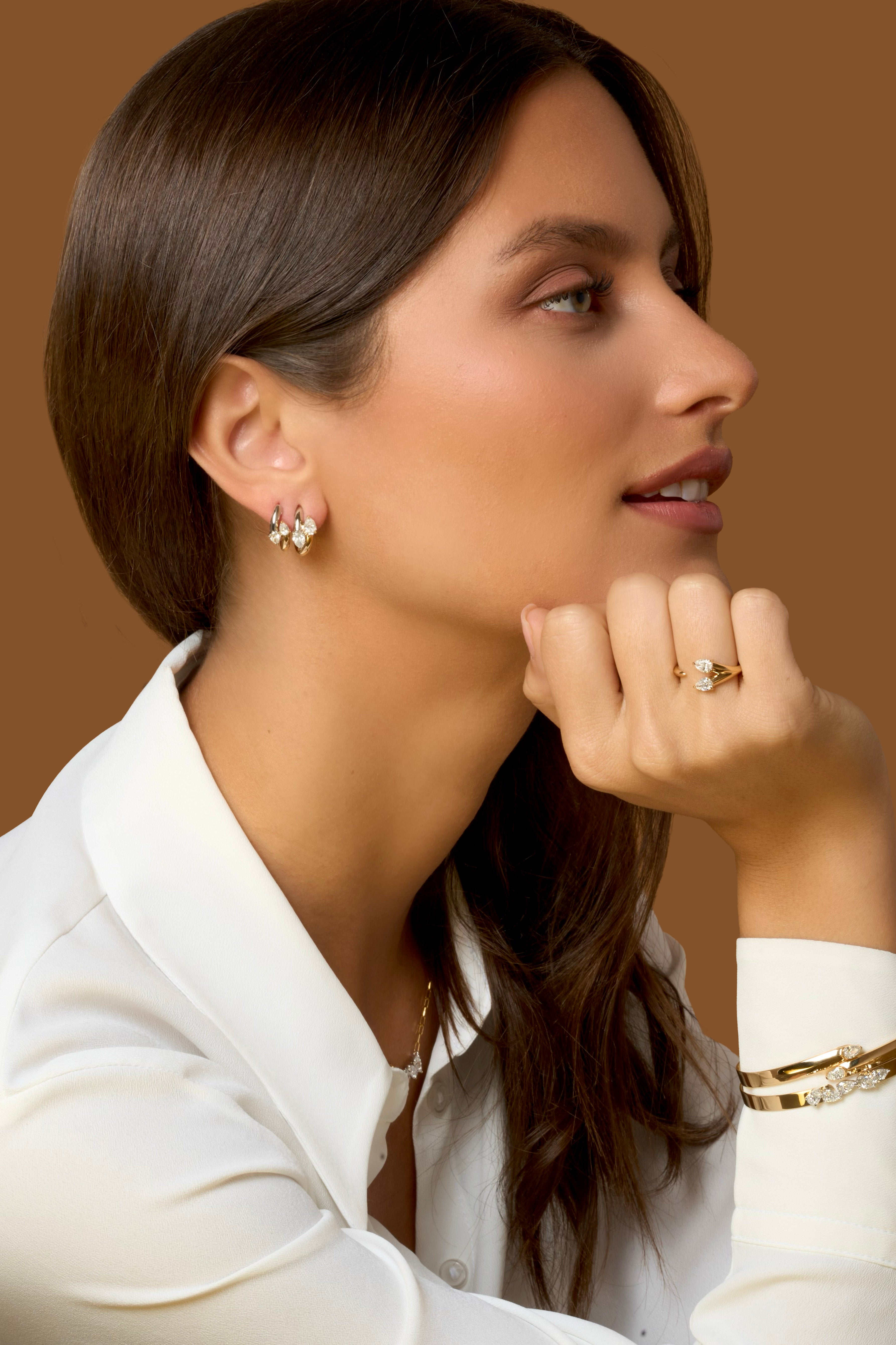 Interlocking Two Tone Diamond Mini Hoops