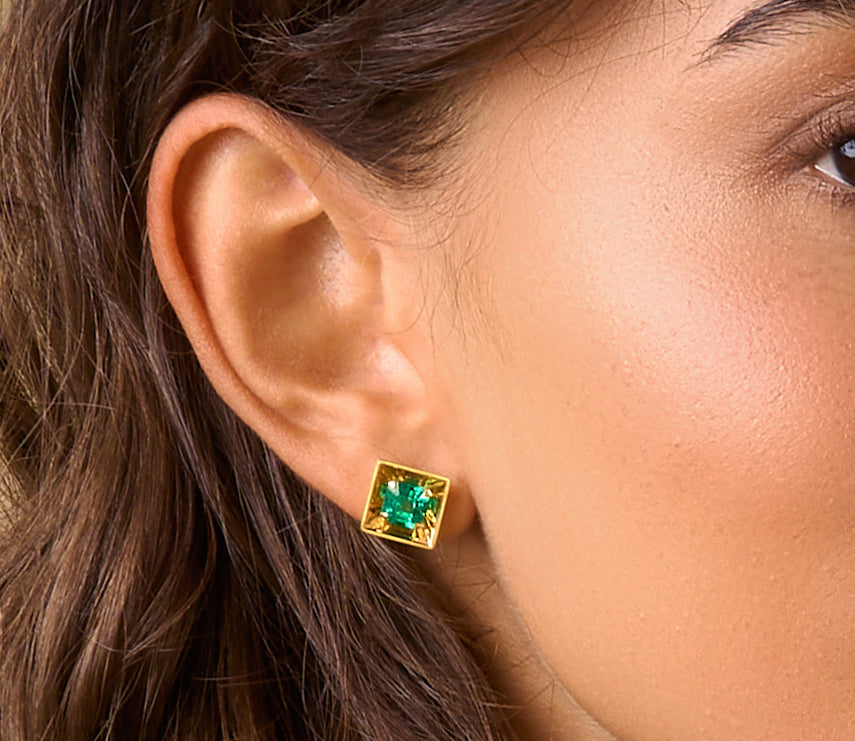Colombian Emerald Asscher Cut Studs