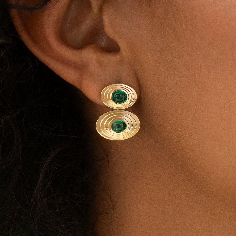 Emerald Cabochon Double Oval Earrings