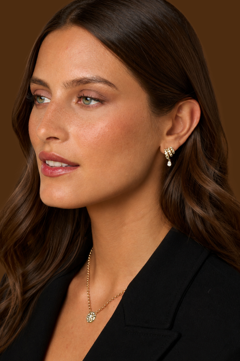 Pear Shape Diamond Star Set Triple Hoop Drop