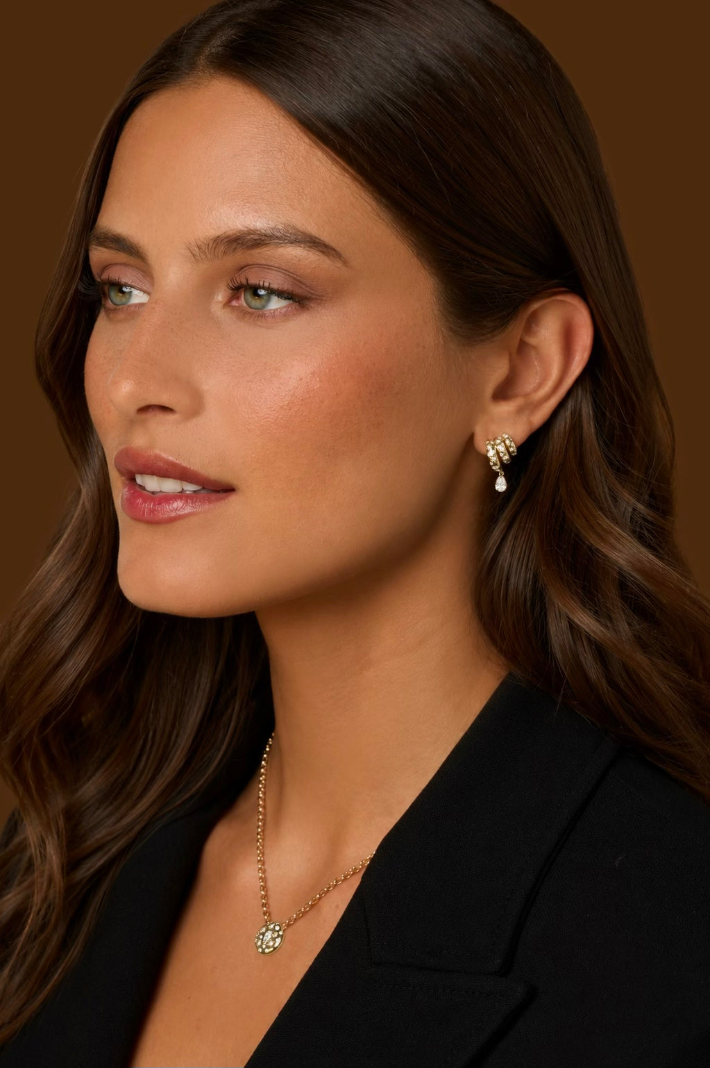 Pear Shape Diamond Star Set Triple Hoop Drop