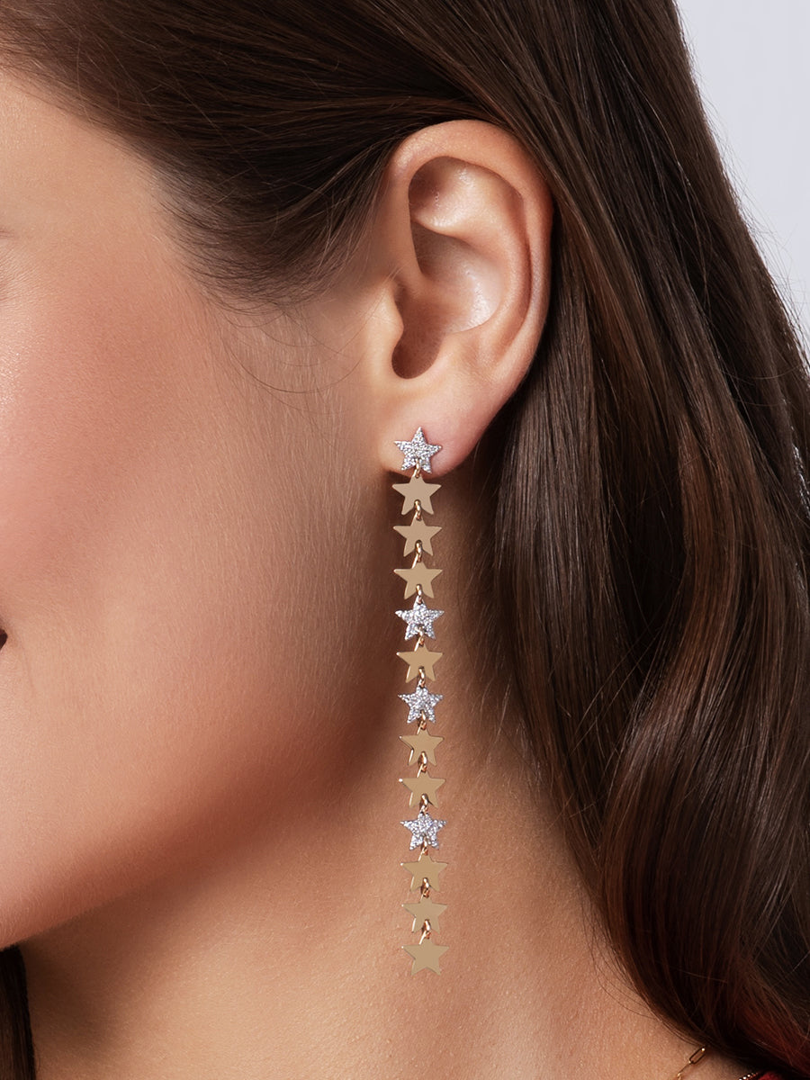 Star Alternating Long Drop Earrings