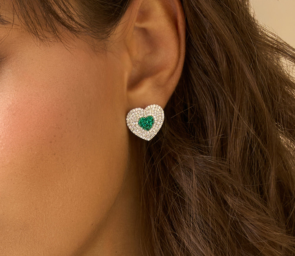 Diamond & Emerald Infinity Heartbeat Studs