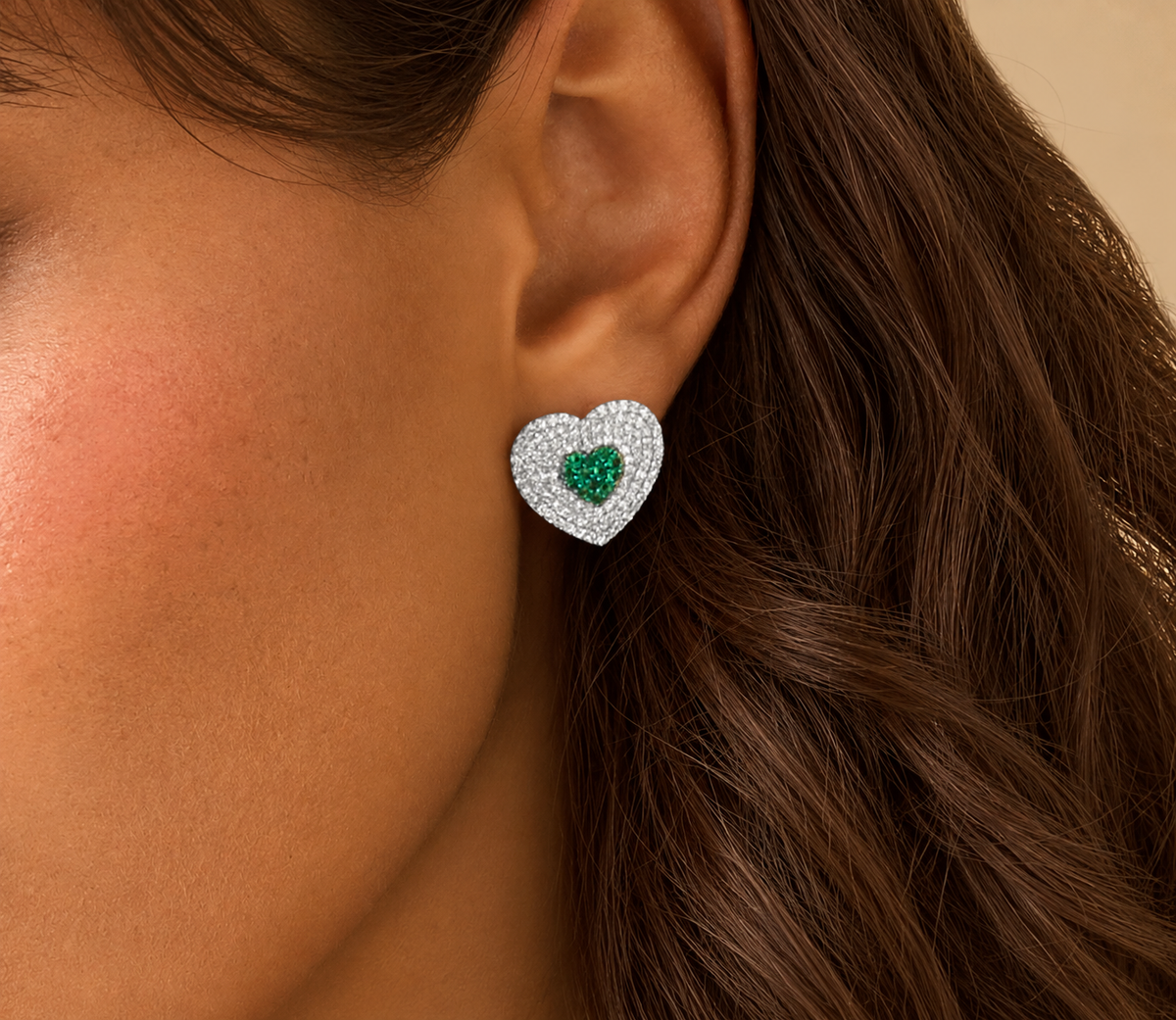 Diamond & Emerald Infinity Heartbeat Studs