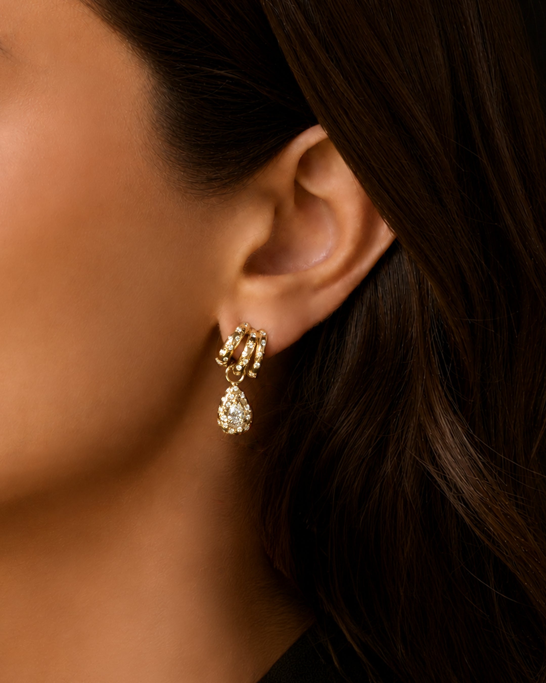 Pear Shape Diamond Triple Hoop Astrid Drop Earrings