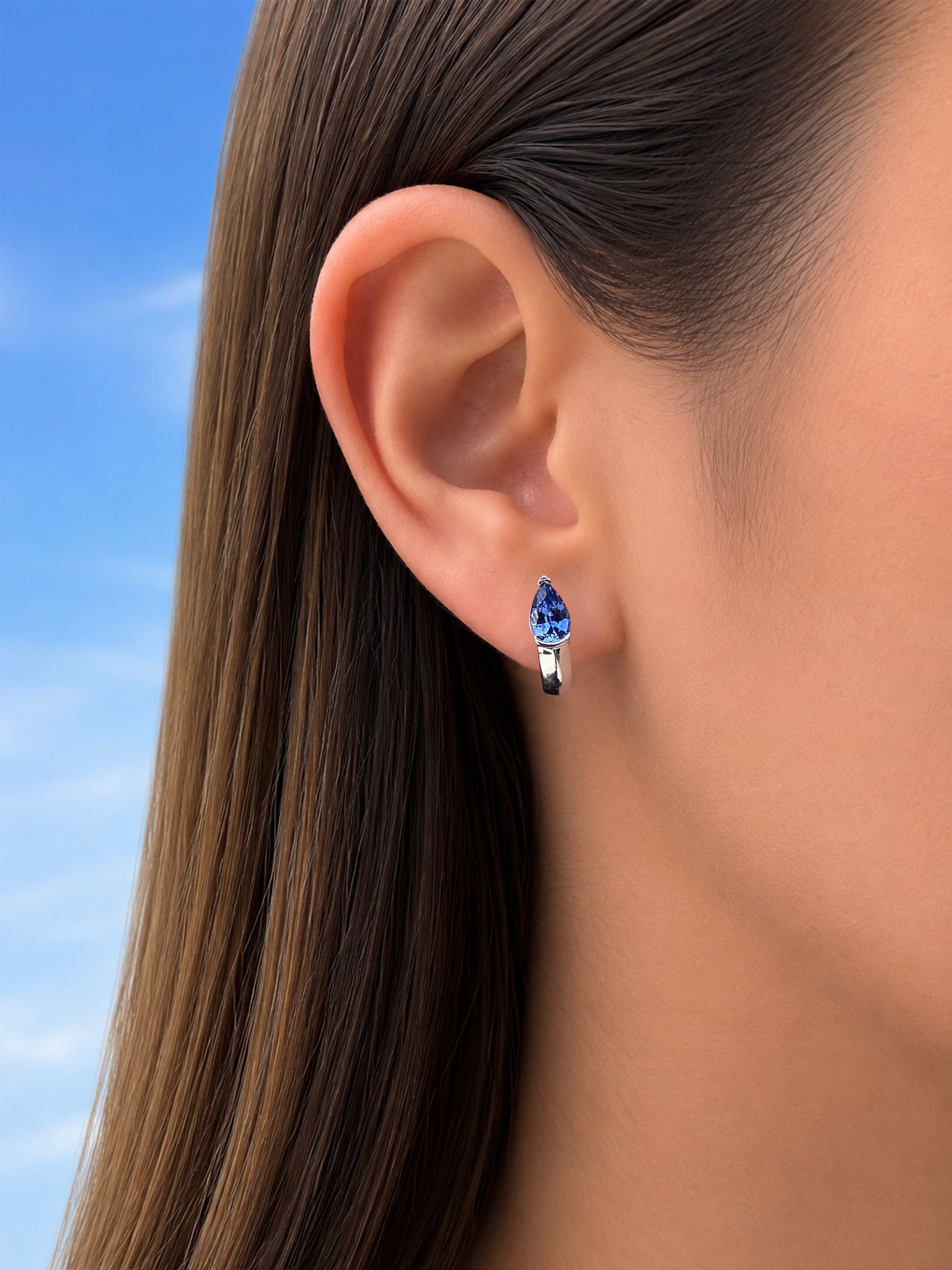 Pear Shape Diamond & Sapphire Mood Huggies