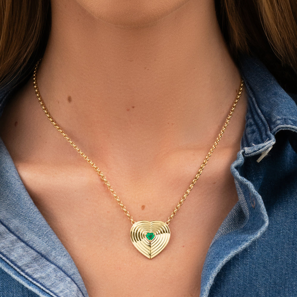 Heart Shape Emerald XL Layered Heart Necklace