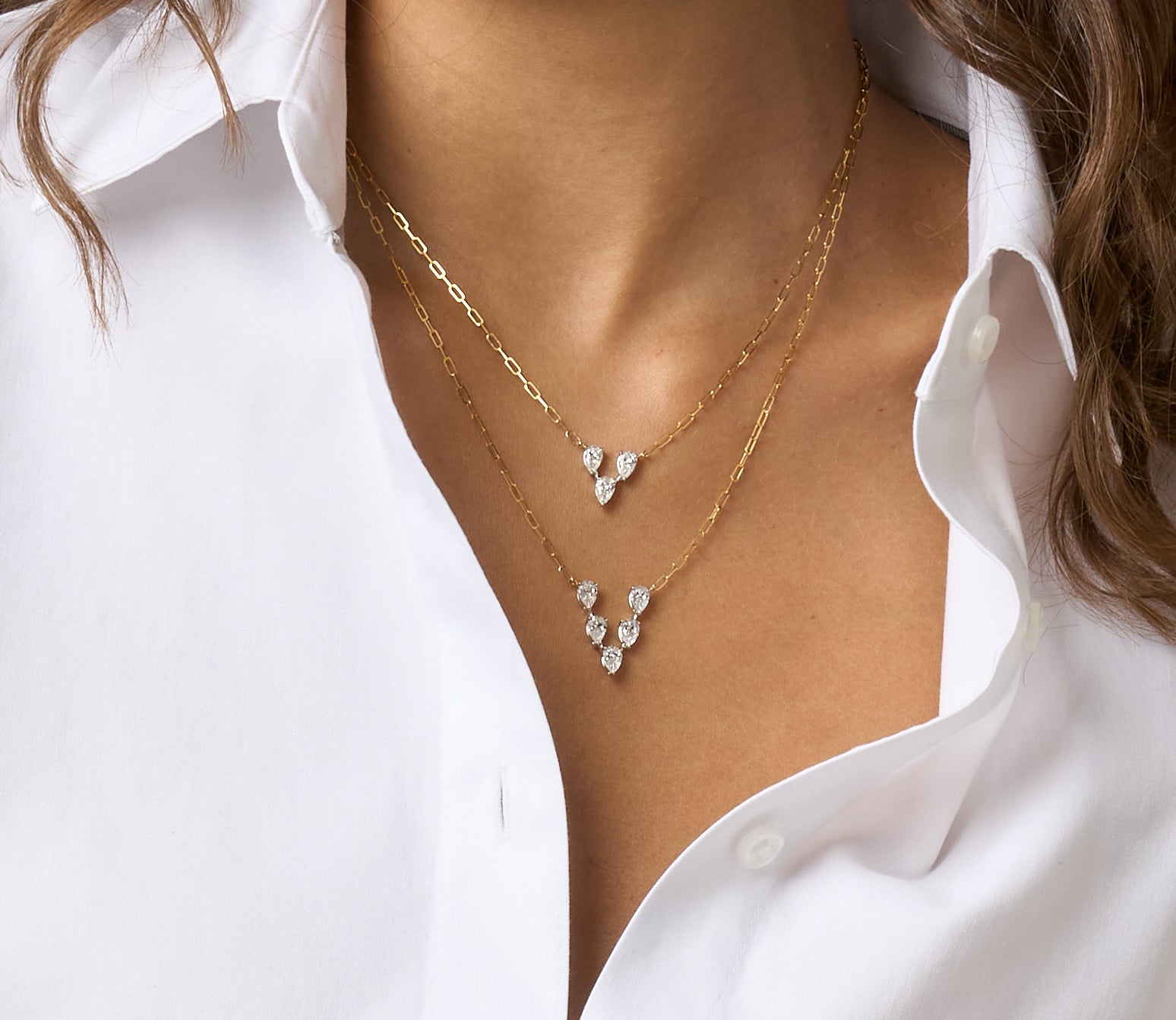 Pear Shape Diamond V-Necklace