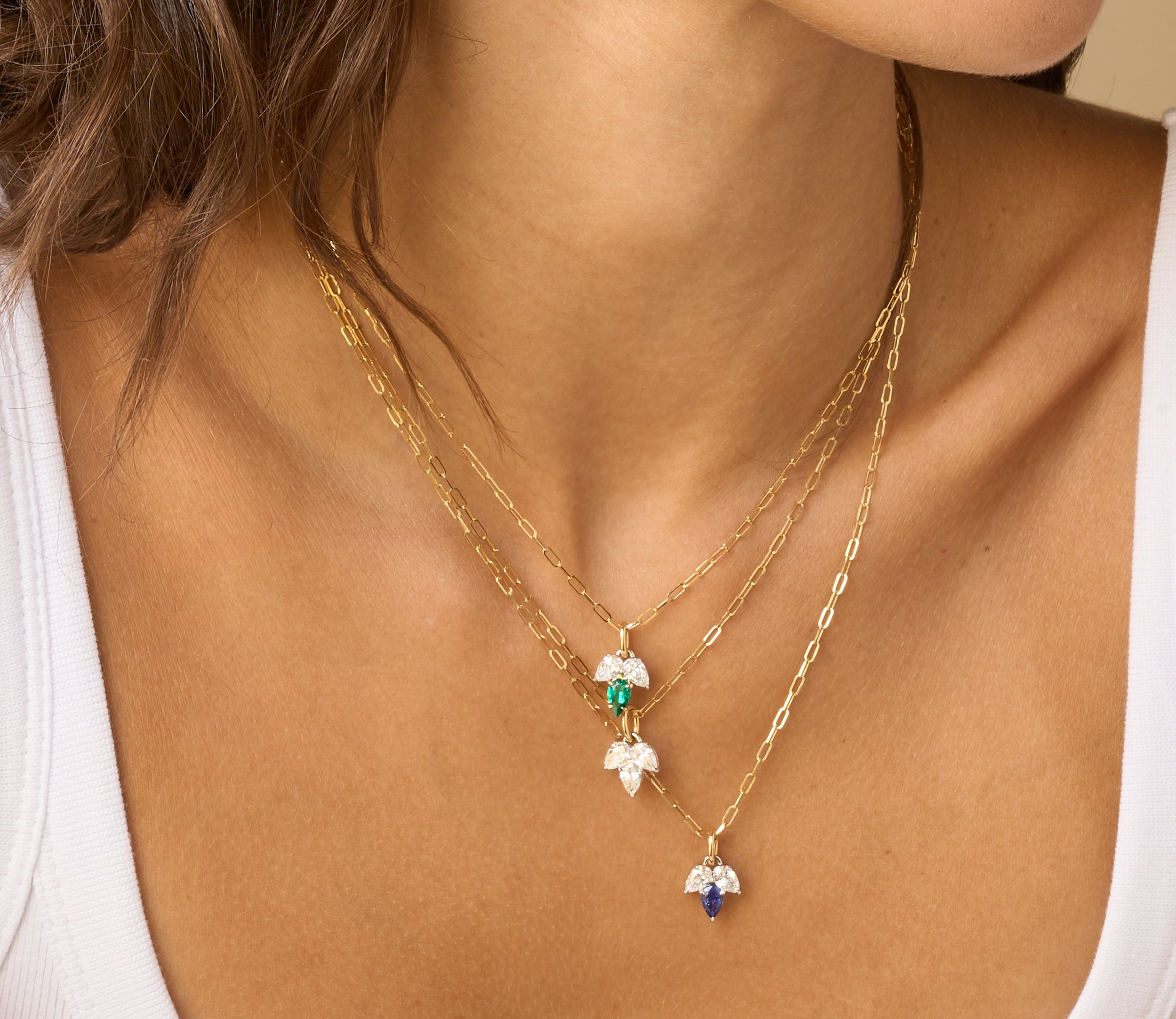 Triple Leaf Diamond Pear Necklace