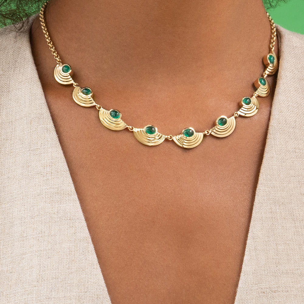 Emerald Cabochon Layered Demi Station Necklace