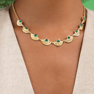 Emerald Cabochon Layered Demi Station Necklace