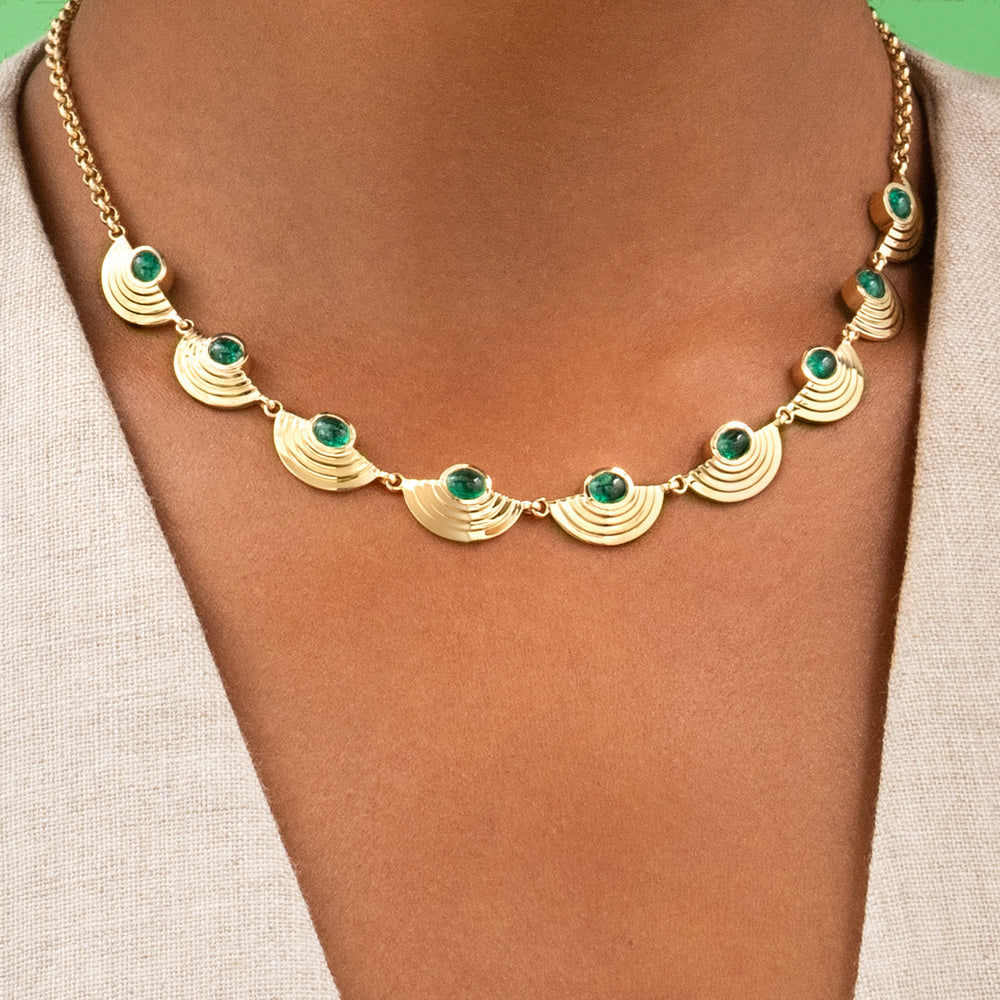 Emerald Cabochon Layered Demi Station Necklace