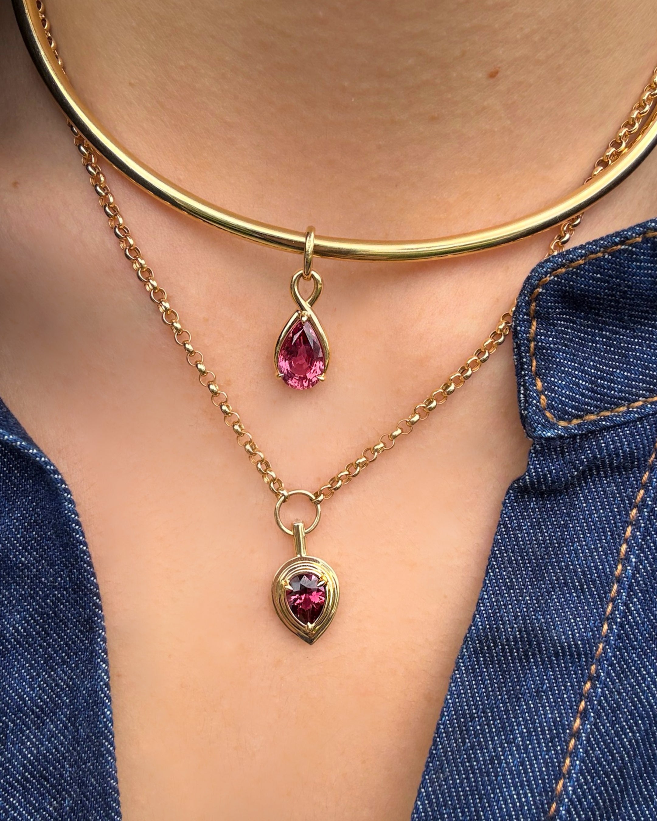 Padparadscha Pear Shape Sapphire Pirouette Pendant