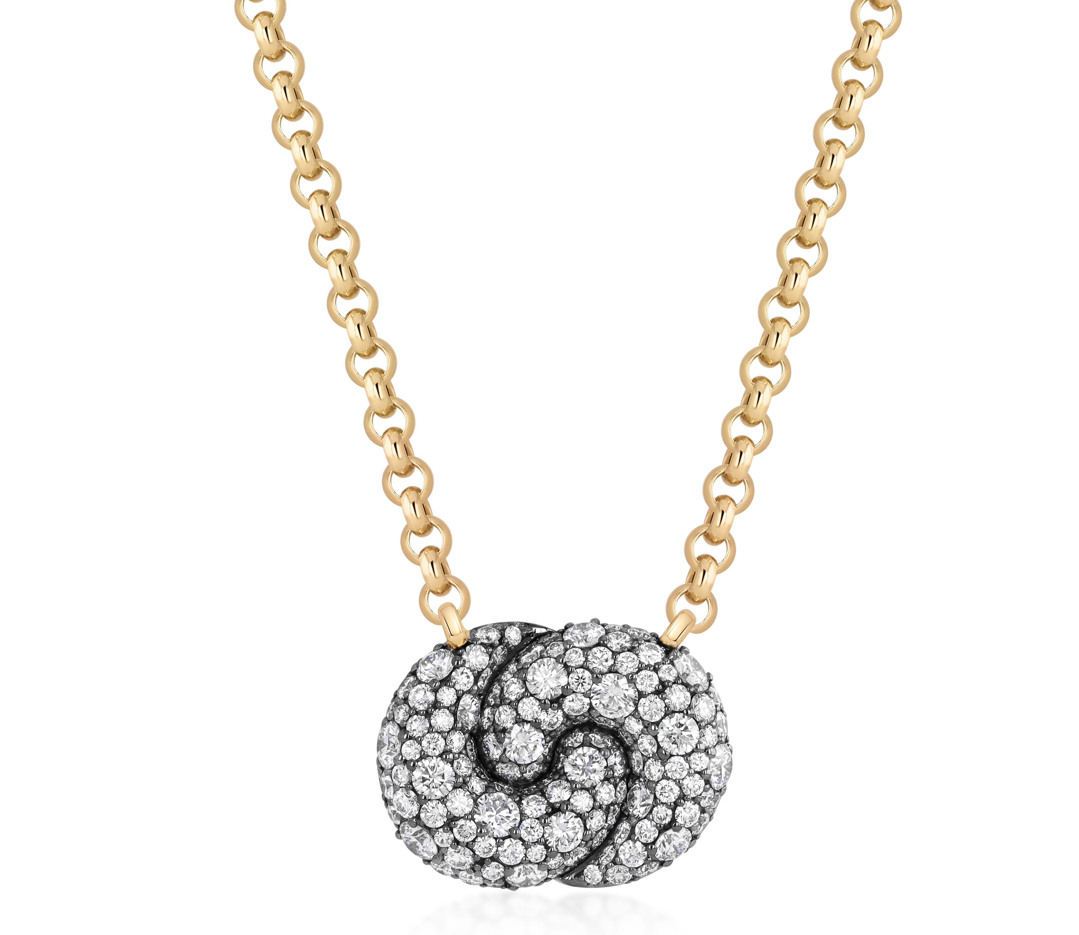 All Diamond East-West Duet Necklace in 18k yellow gold with an east-west diamond pave design.