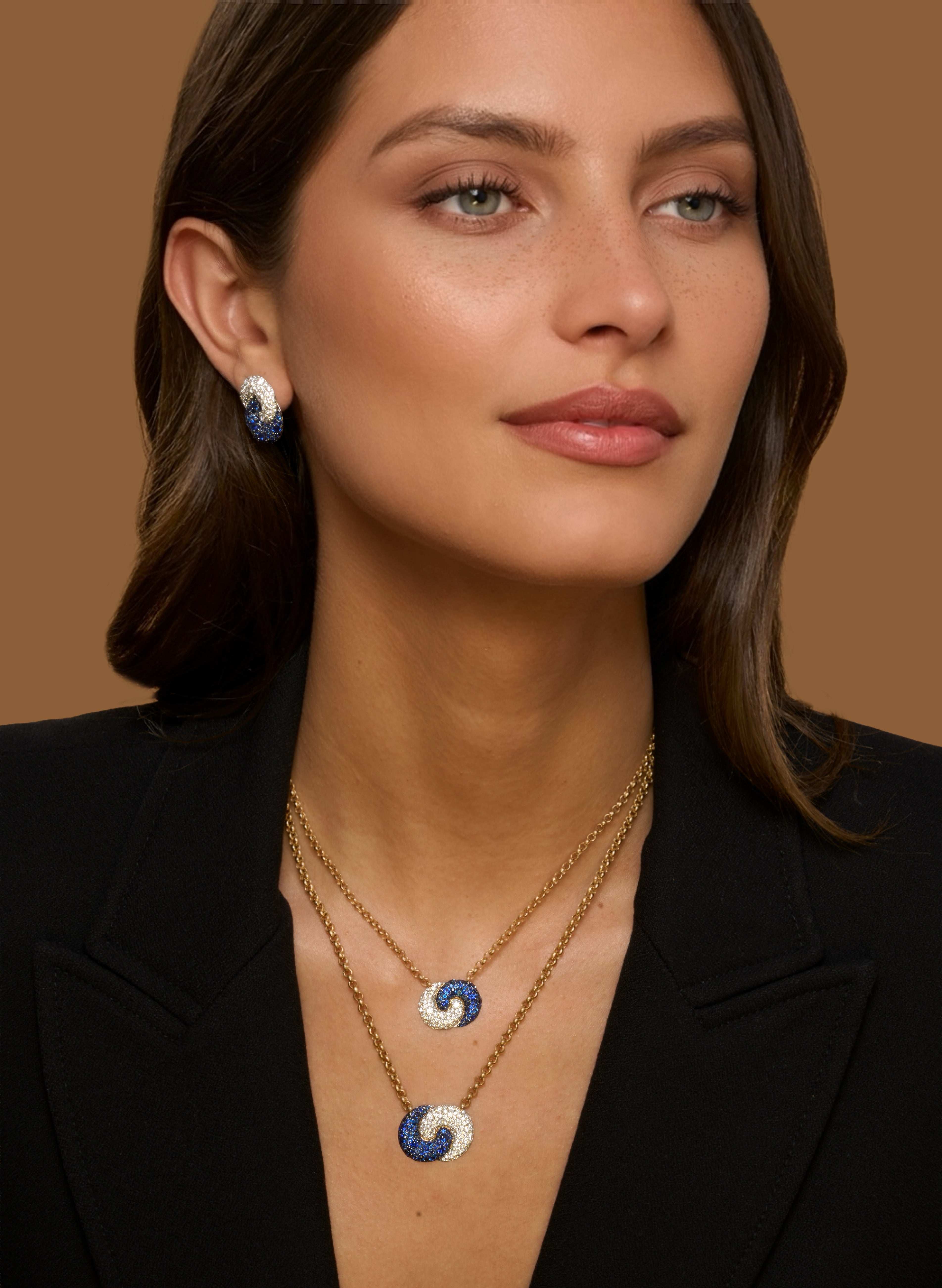 Diamond & Blue Sapphire Medium East-West Duet Necklace
