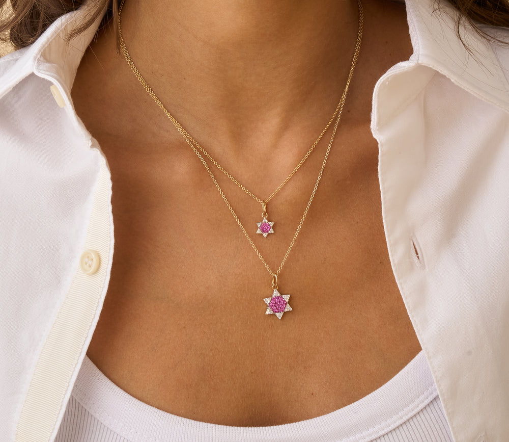 Mini Diamond & Pink Sapphire Infinity Star Of David Necklace